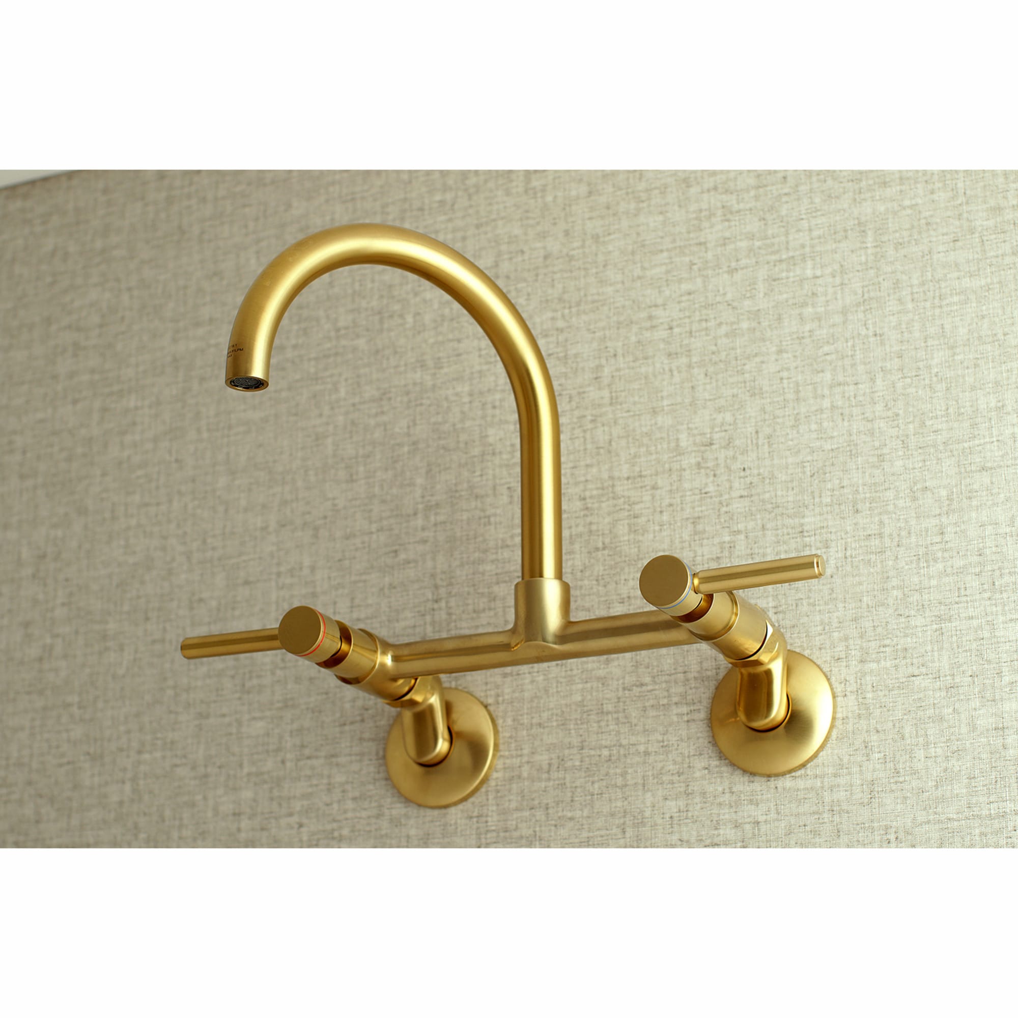 Kingston Brass WLKS814SB Concord Brushed Brass Double Handle Wall-mount Kitchen Faucet