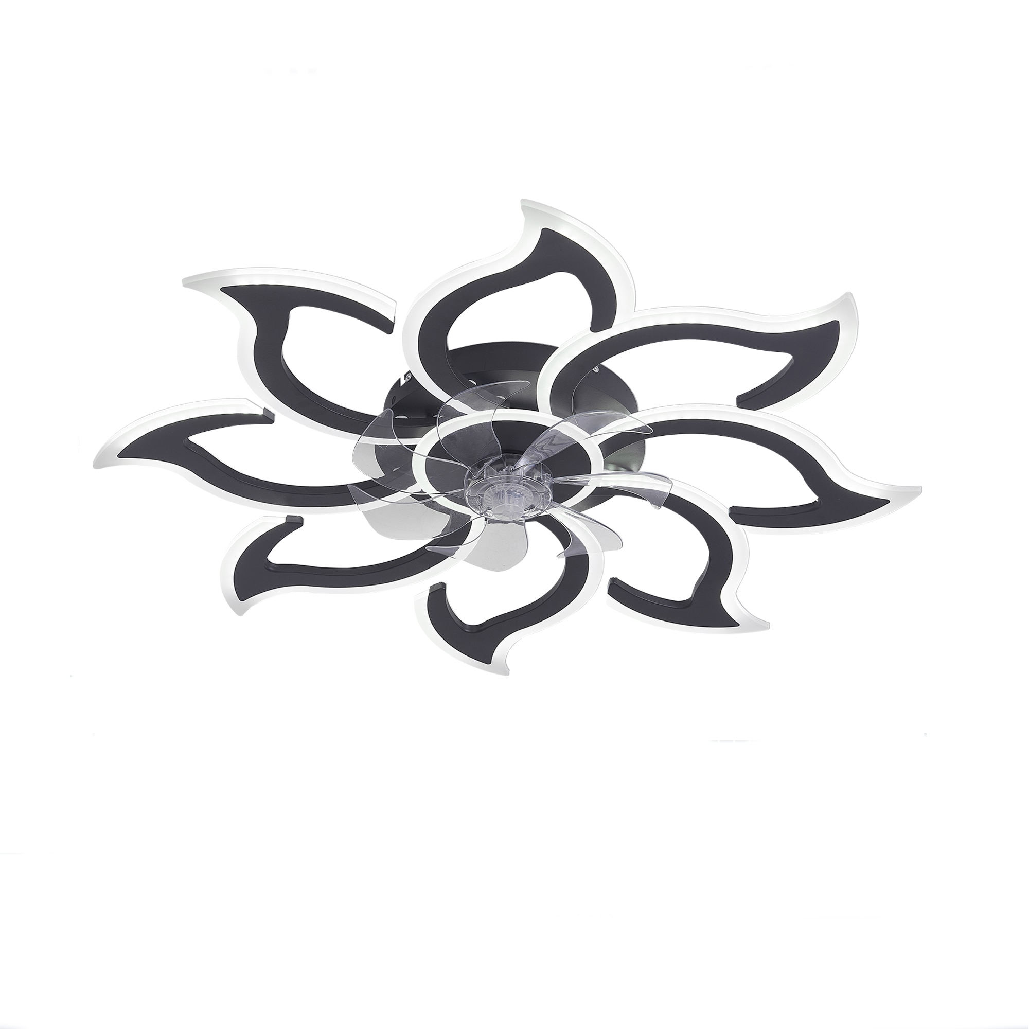 Bybafun YD3100007 35.5-in Color-Changing Integrated LED Flush Mount Black with Finished Blades Fandelier Ceiling Fan With Light 7 -Blade )