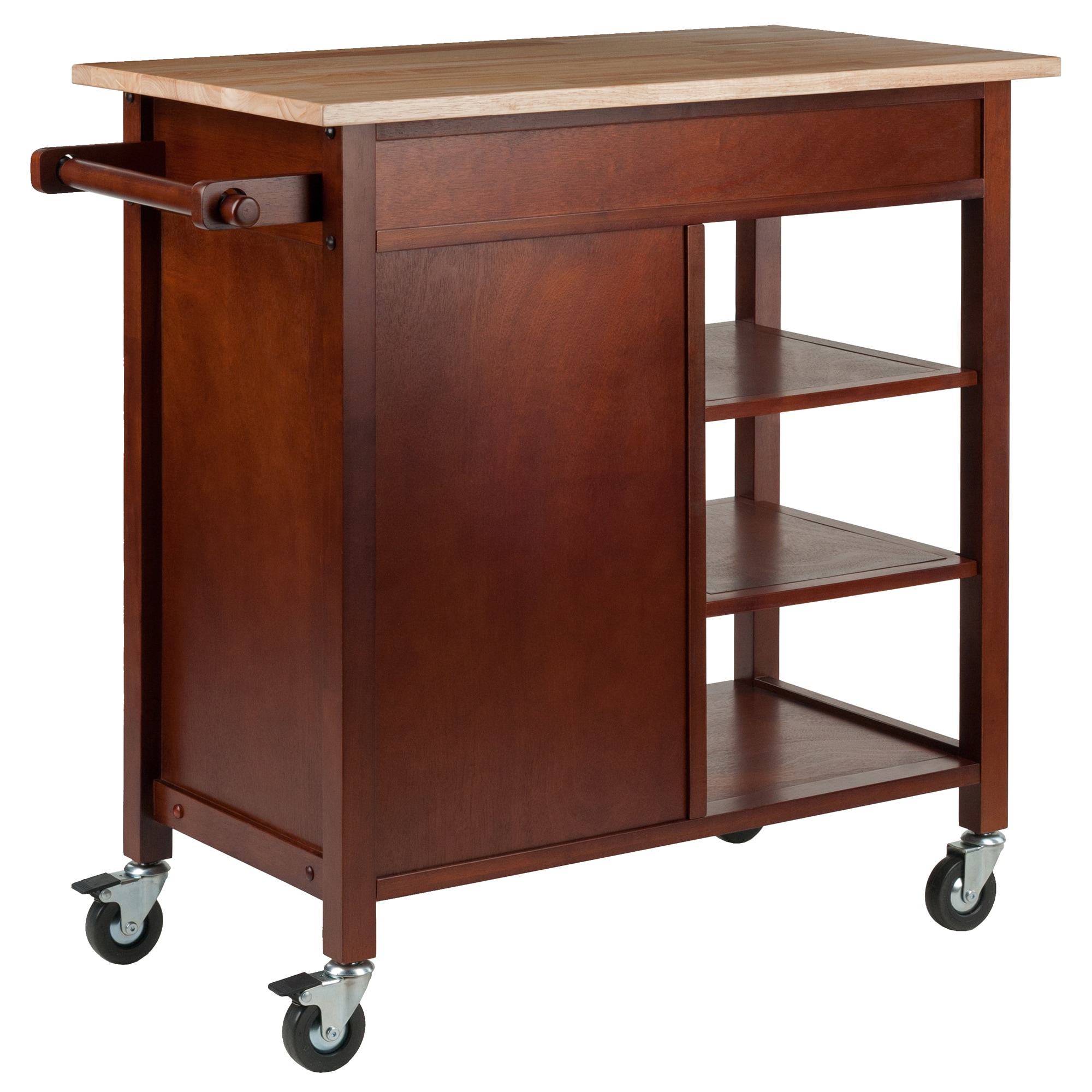 Winsome Wood Brown Wood Base With Wood Top Rolling Kitchen Cart 18 5   40885427 