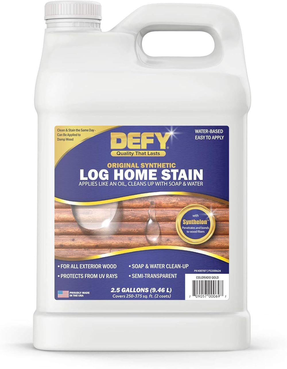 DEFY 300626 Original Log Home Stain Log Sealer for Log Cabins Colorado Gold 2.5 Gallon