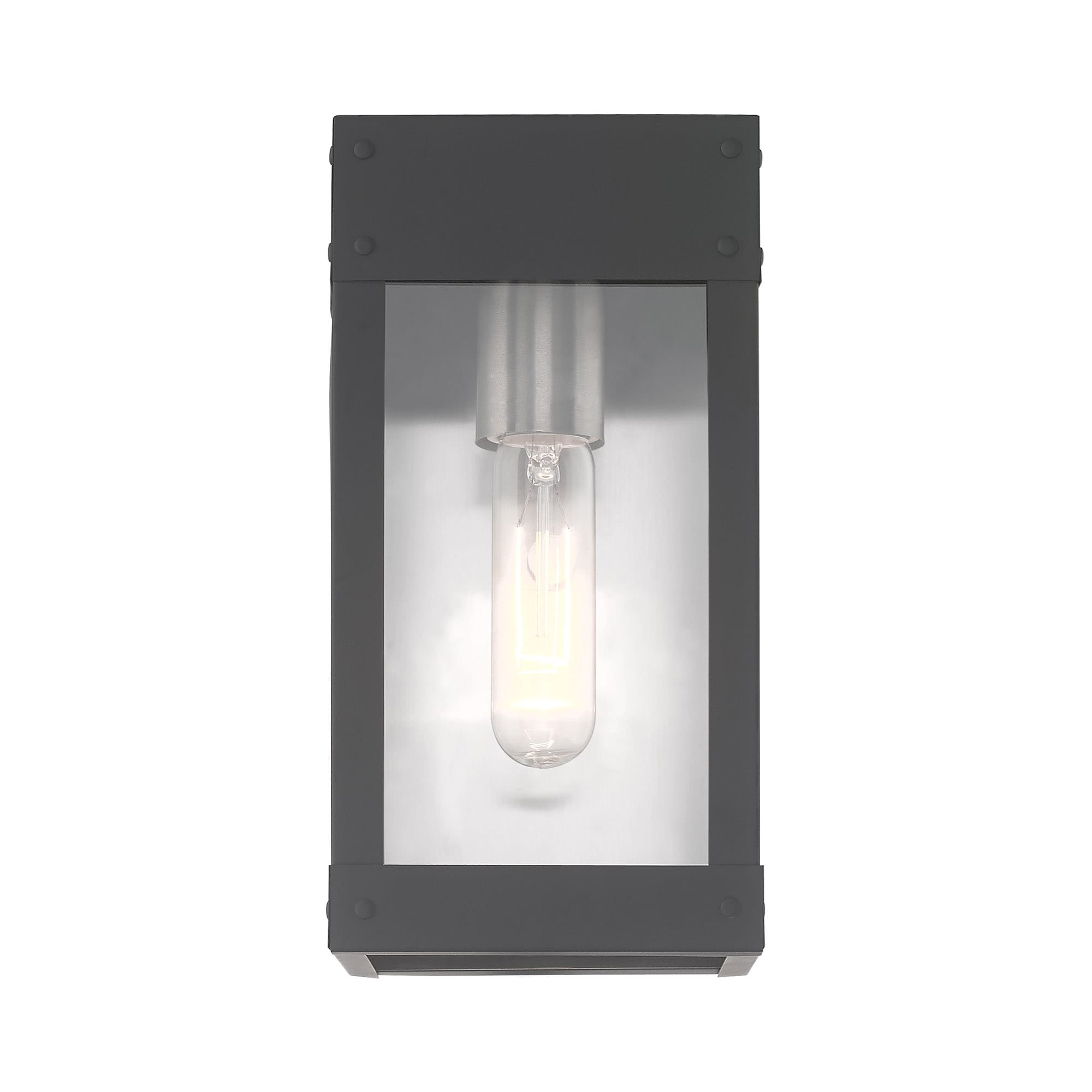 Scandinavian Gray Nickel Outdoor Wall Lantern with Clear Glass
