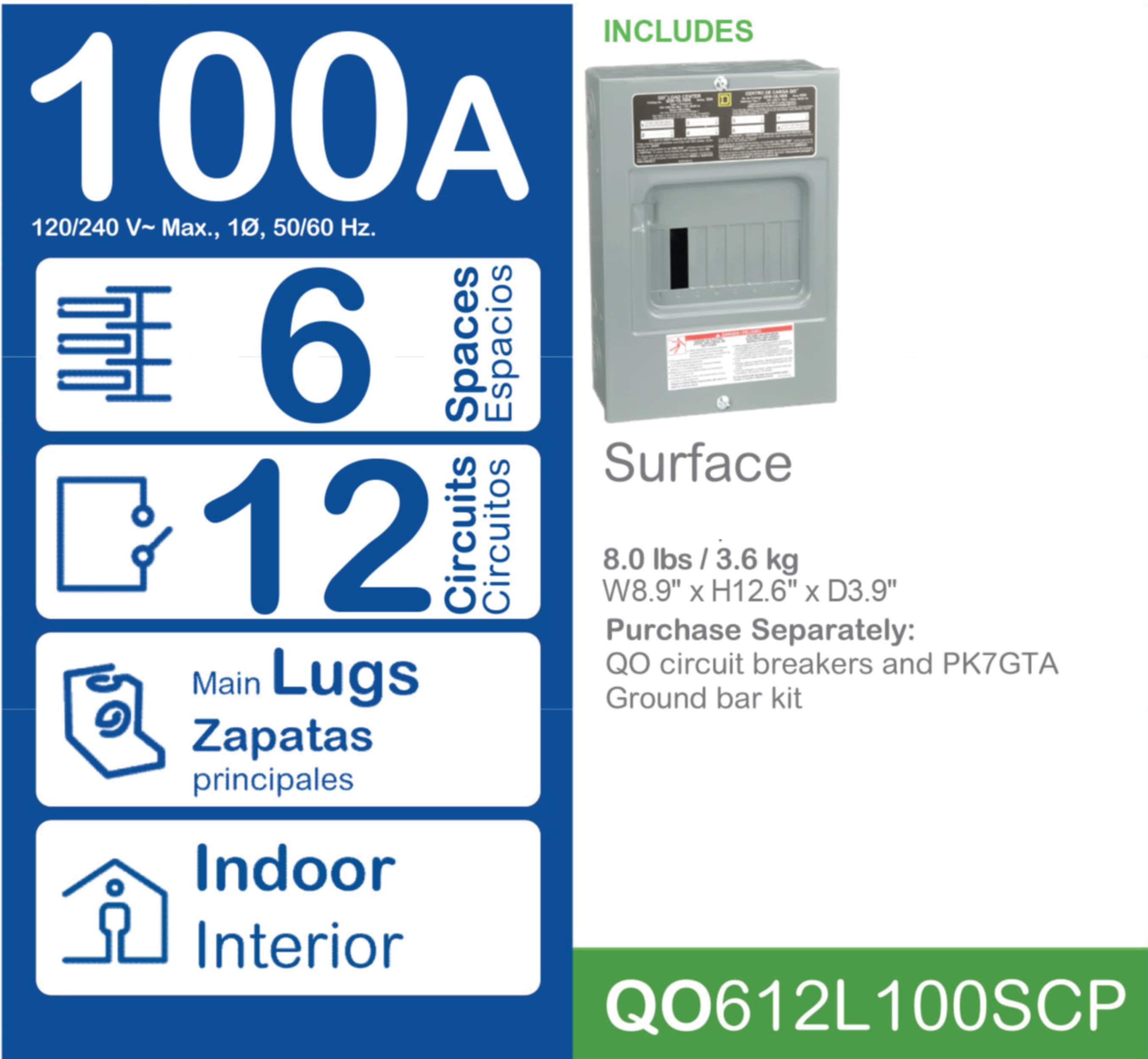 Square D 100-Amp 6-Spaces 12-Circuit Indoor Main Lug Load Center in the ...