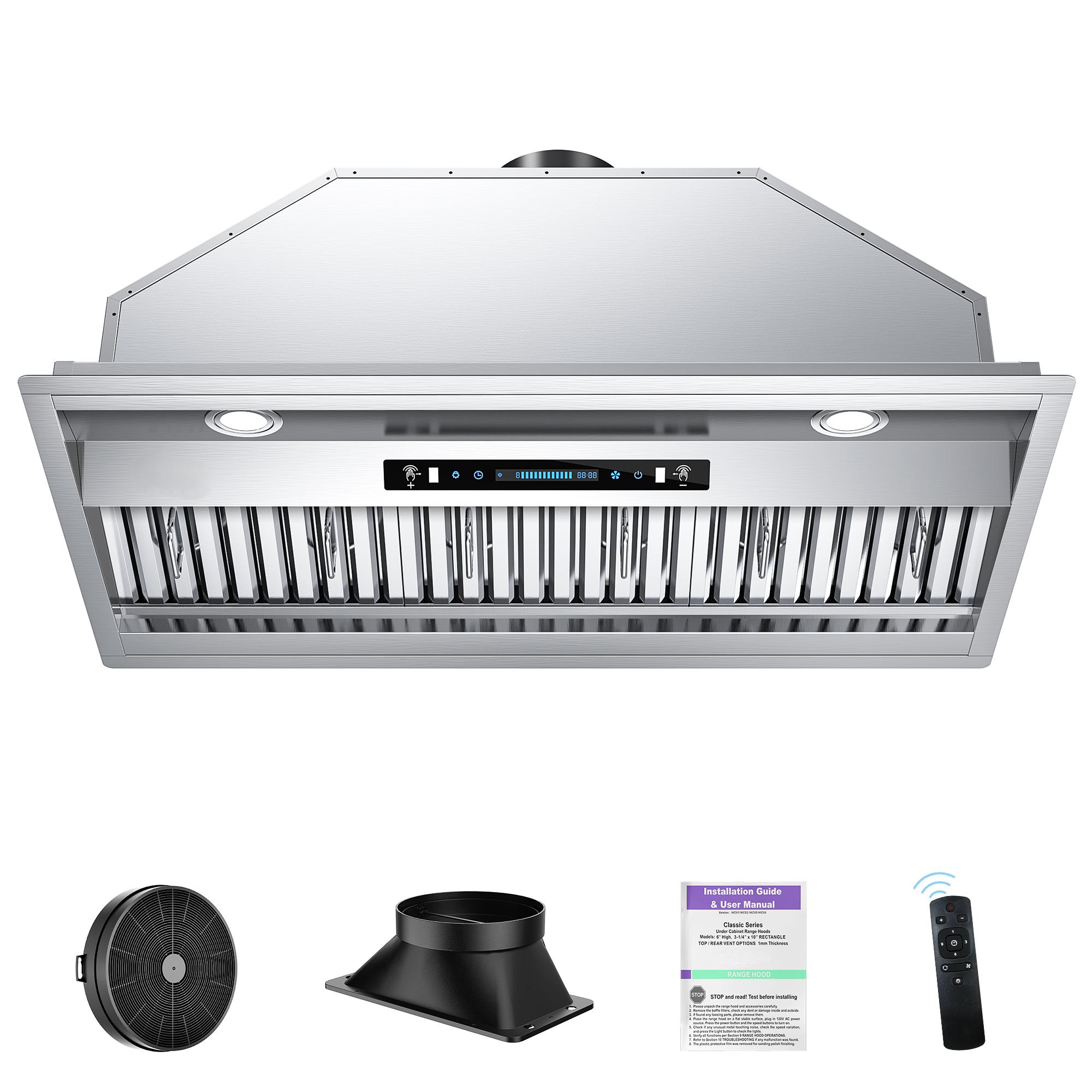 42-in 900-CFM Ducted Stainless Steel Under Cabinet Range Hoods Insert with Charcoal Filter | - VIKIO B02C42SBPLUS