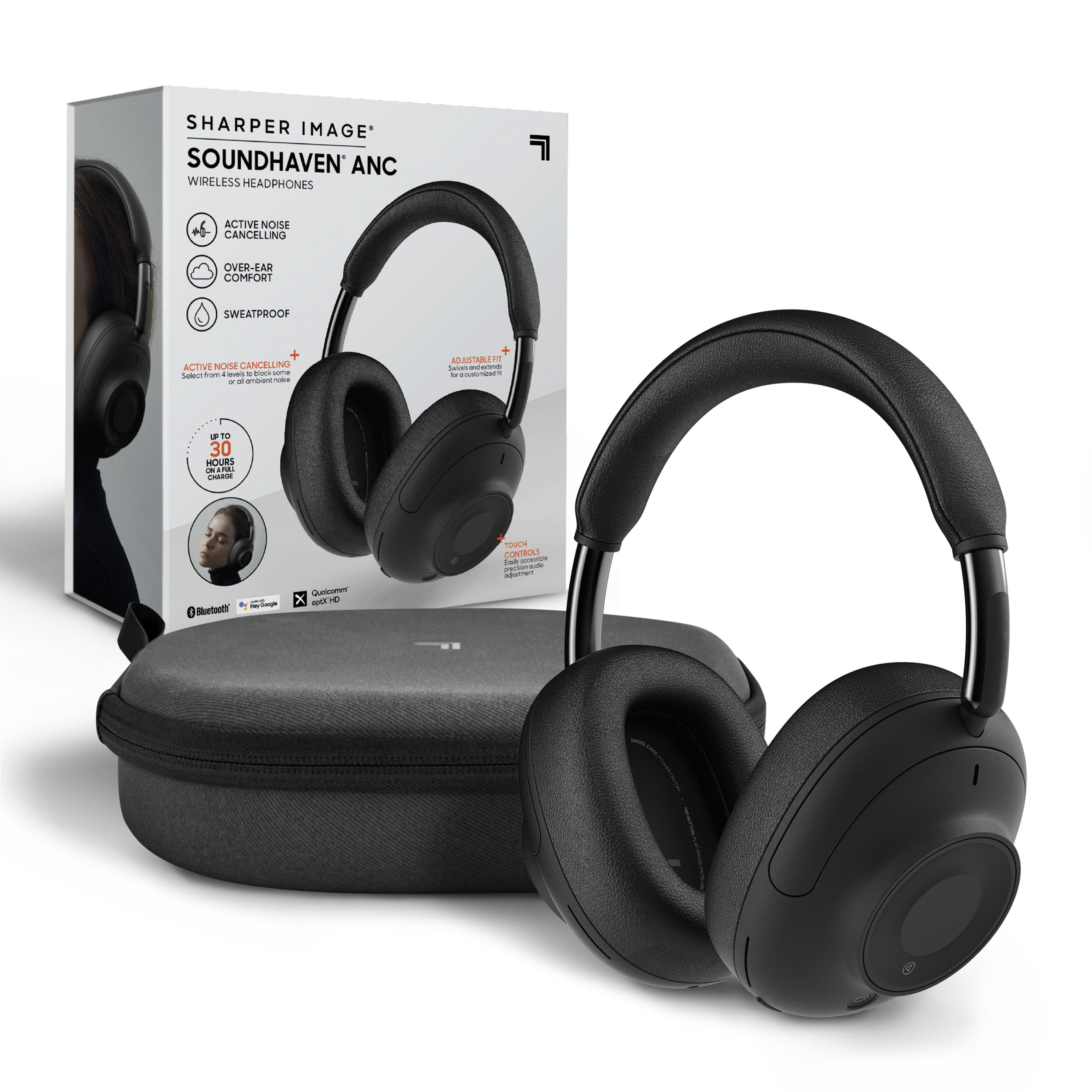 Earbud Wireless Noise Canceling Headphones in Black | - Sharper Image 1014697
