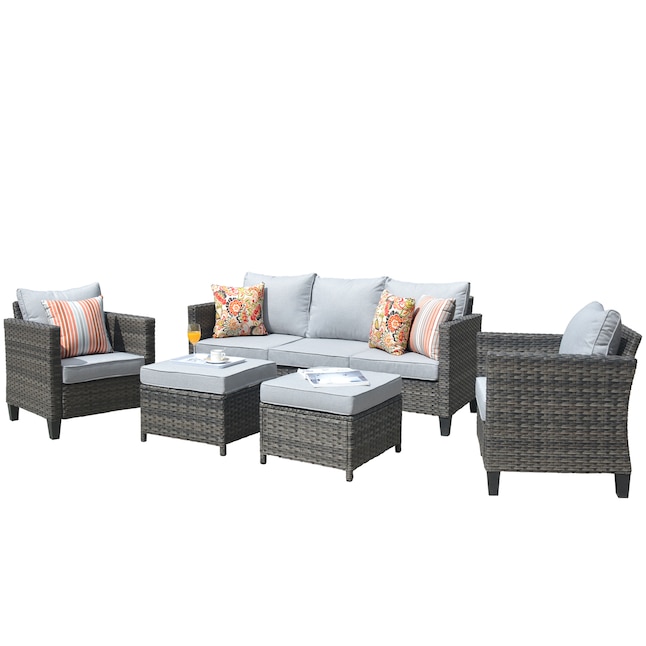 5 Piece Rattan Patio Conversation Set, Patio Furniture Sets Clearance Outdoor Conversation With Weather Resistant Cushions