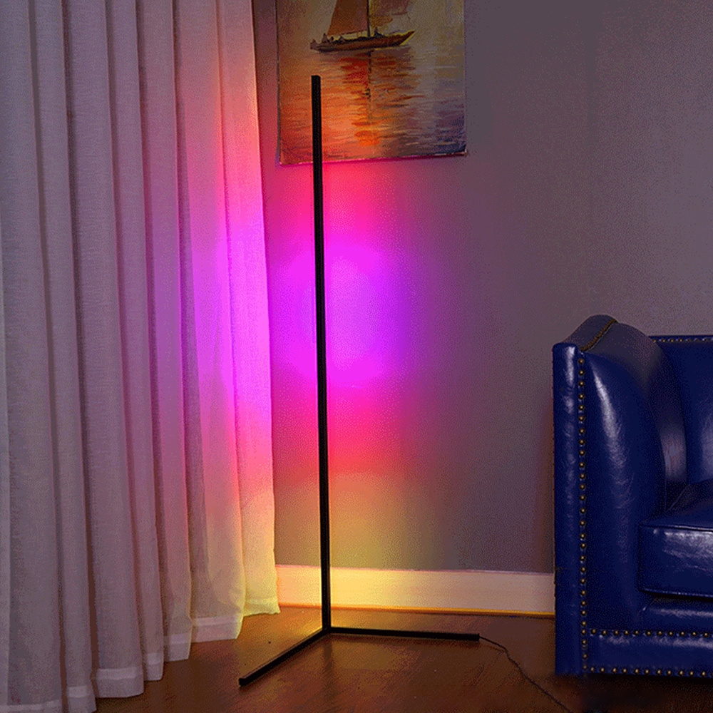 47 in. Modern Black LED Vertical Corner Floor Lamp Colorful Light