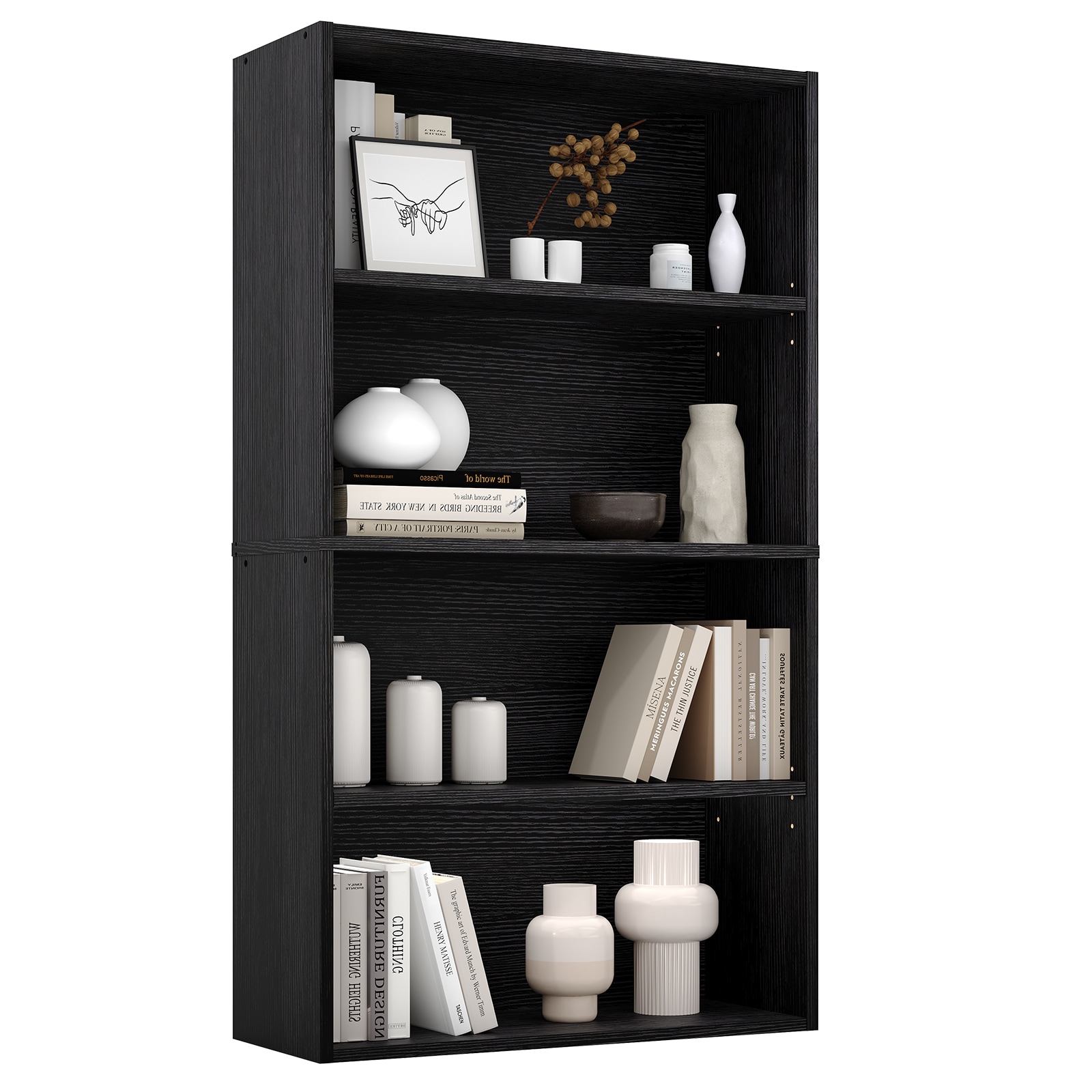 Sweetcrispy - 4 -Shelf Black Composite Bookcase ( 23.8-in W x 41-in H x 9.2-in D ) Finished