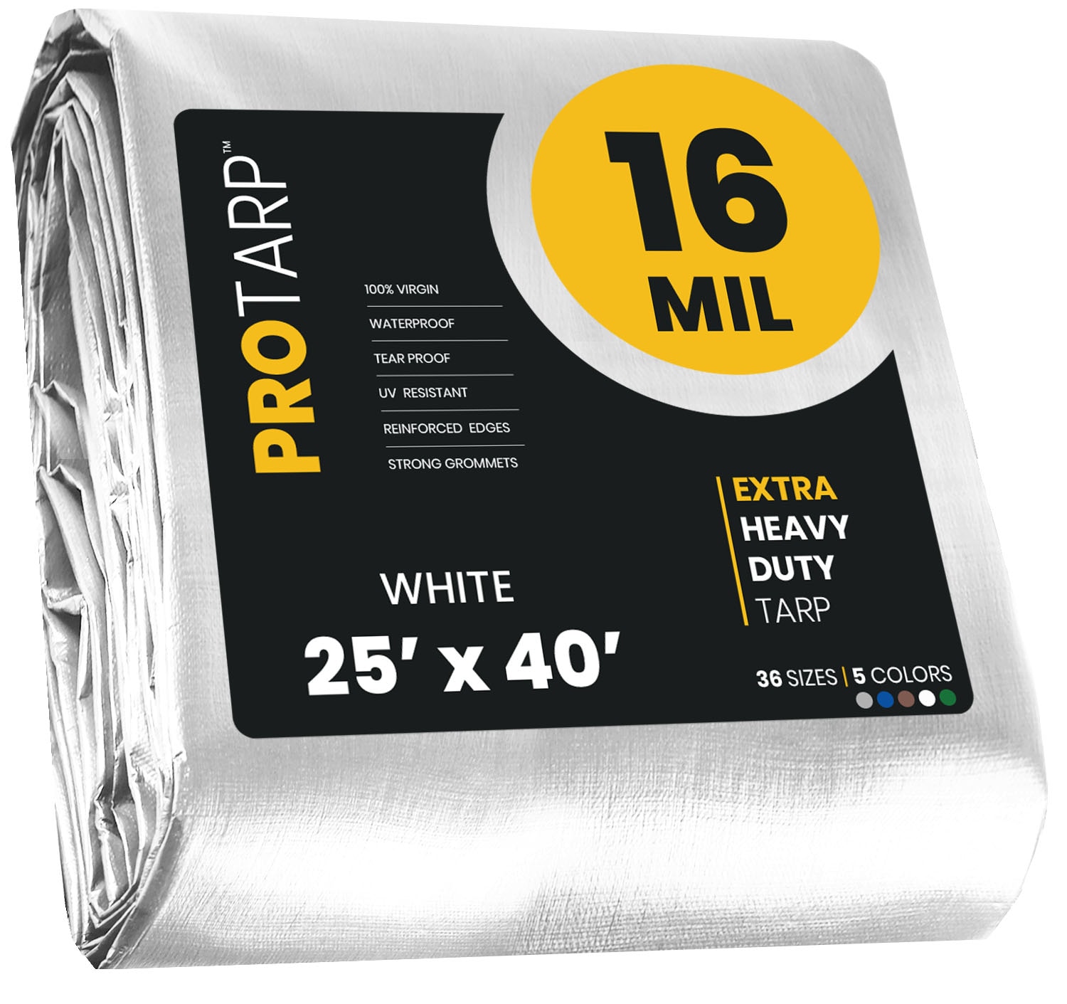 PROTARP PT-104-25X40 25-ft x 40-ft White Waterproof Commercial Polyethylene 16-mil Tarp