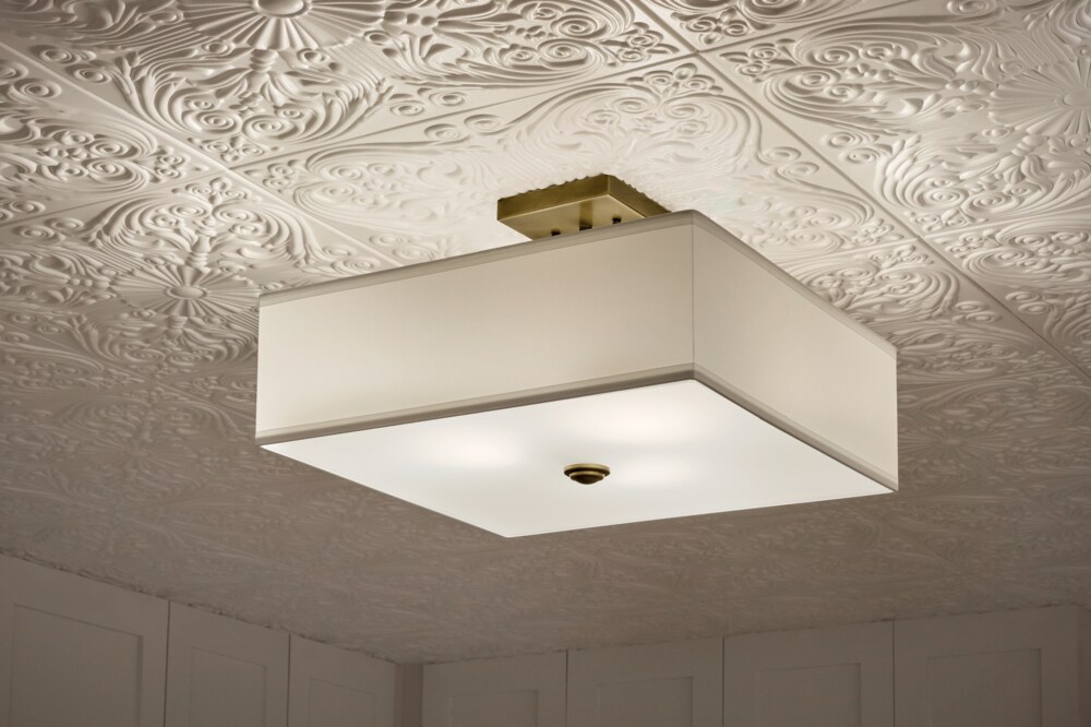 Shailene 14" Natural Brass Semi Flush Ceiling Light with Fabric Shade