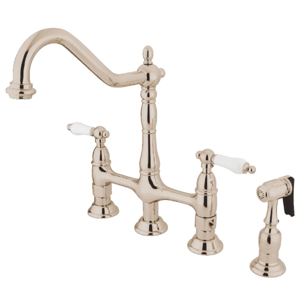Kingston Brass  KS127.PLBS Heritage 1.8 GPM Widespread Bridge Kitchen Faucet  Includes Escutcheon and Side Spray
