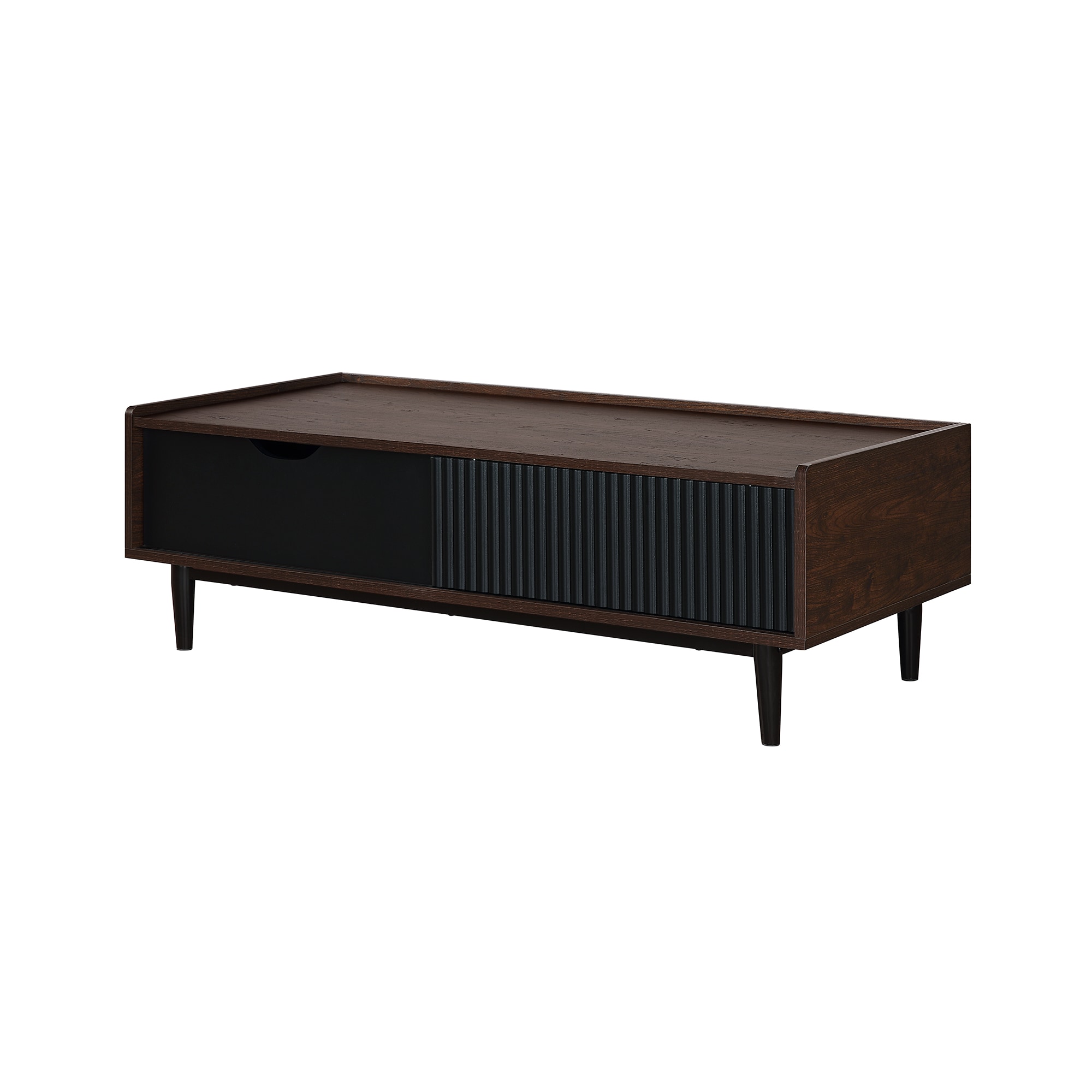Duane Dark Brown and Black Ribbed Wood Coffee Table with Storage