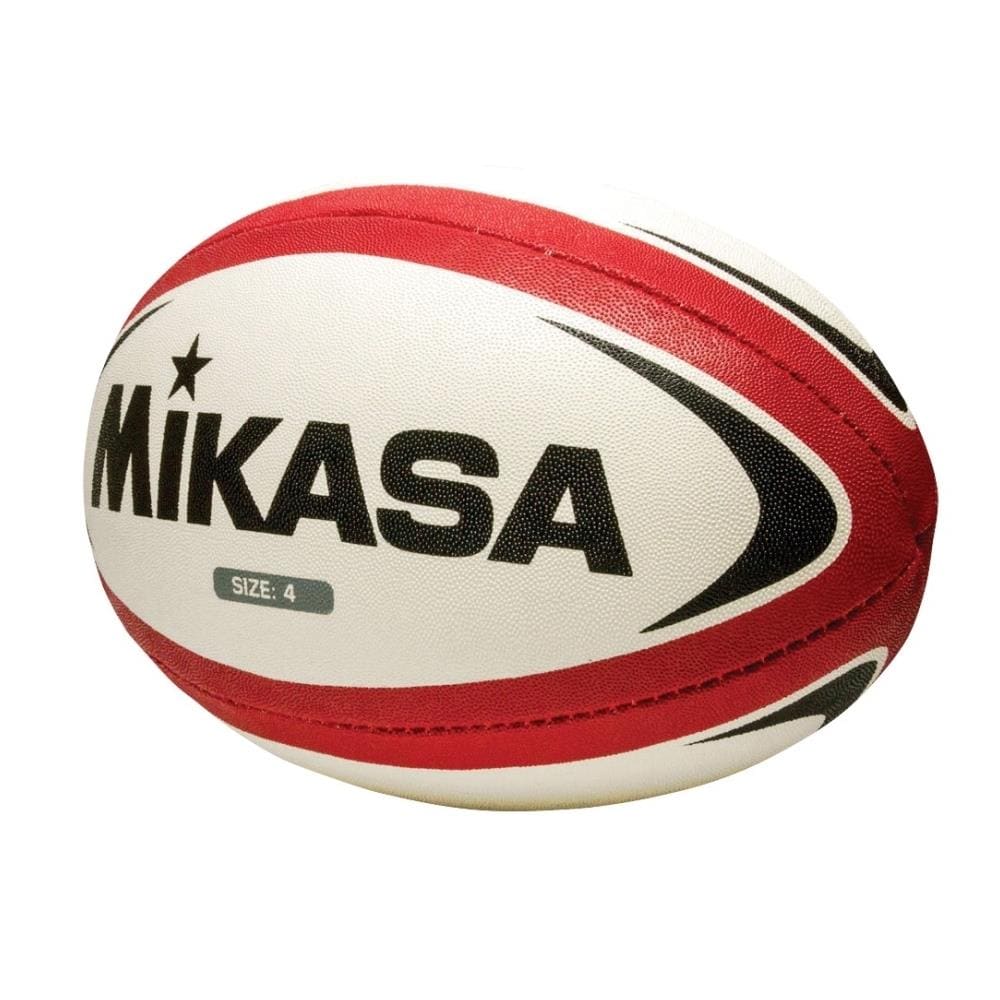  SSPC98158 Mikasa Sports 1507814 7 dia. Size 4 Rubber Polyester Junior Rugby Ball, White, Red and Black