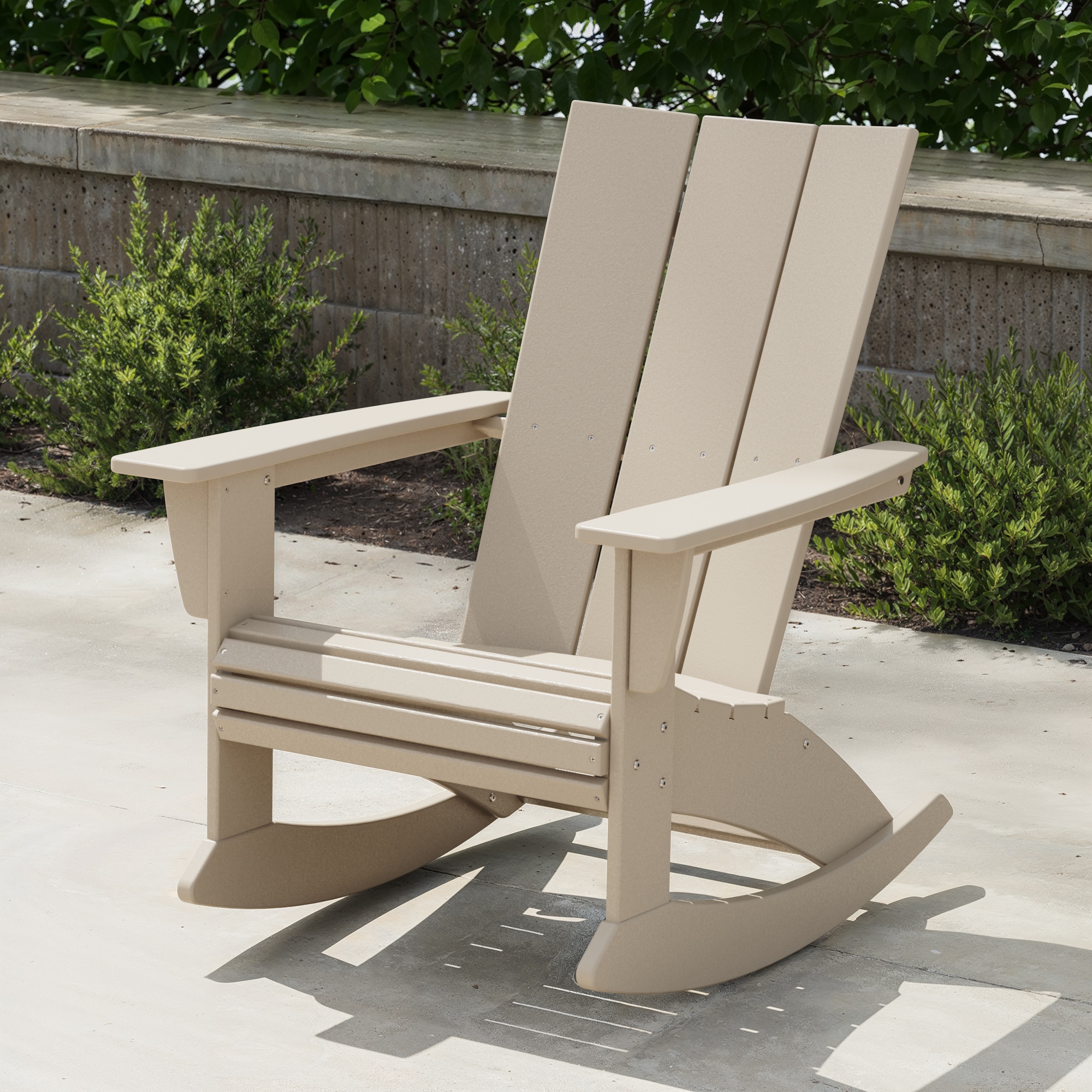 POLYWOOD ADR620SA Modern Adirondack Sand HDPE Frame Rocking Chair with Slat Seat