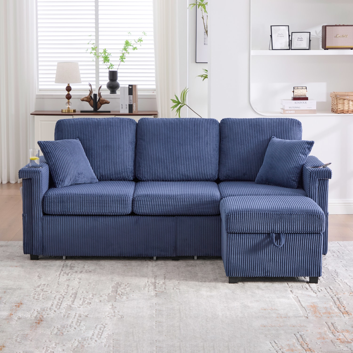 Streamdale Furniture - Streamdale L-Shaped Sectional Sofa with Storage Ottoman USB Cup Holder Cor...