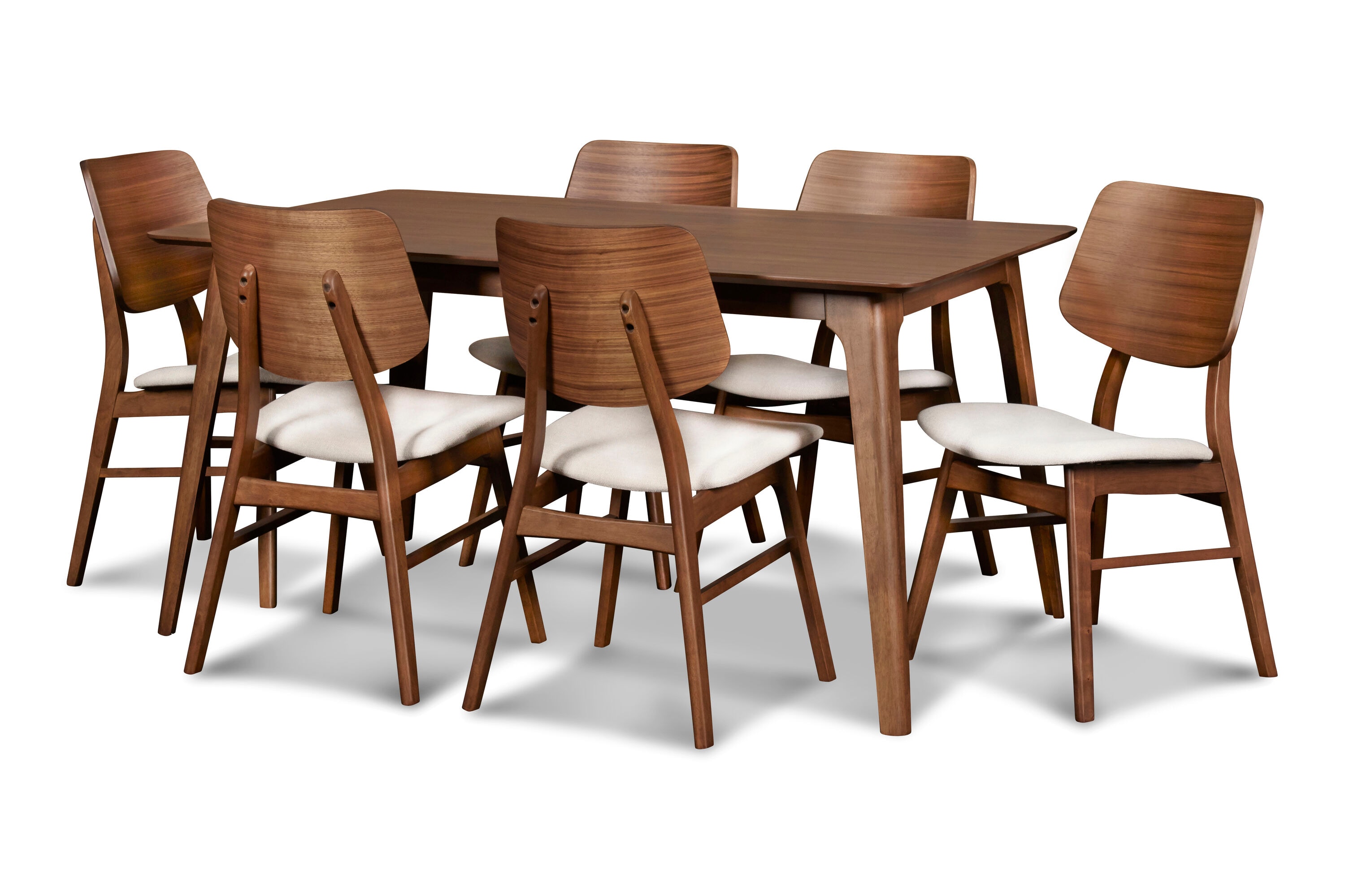 Oscar Mid-Century Walnut Dining Table Set with 6 Chairs