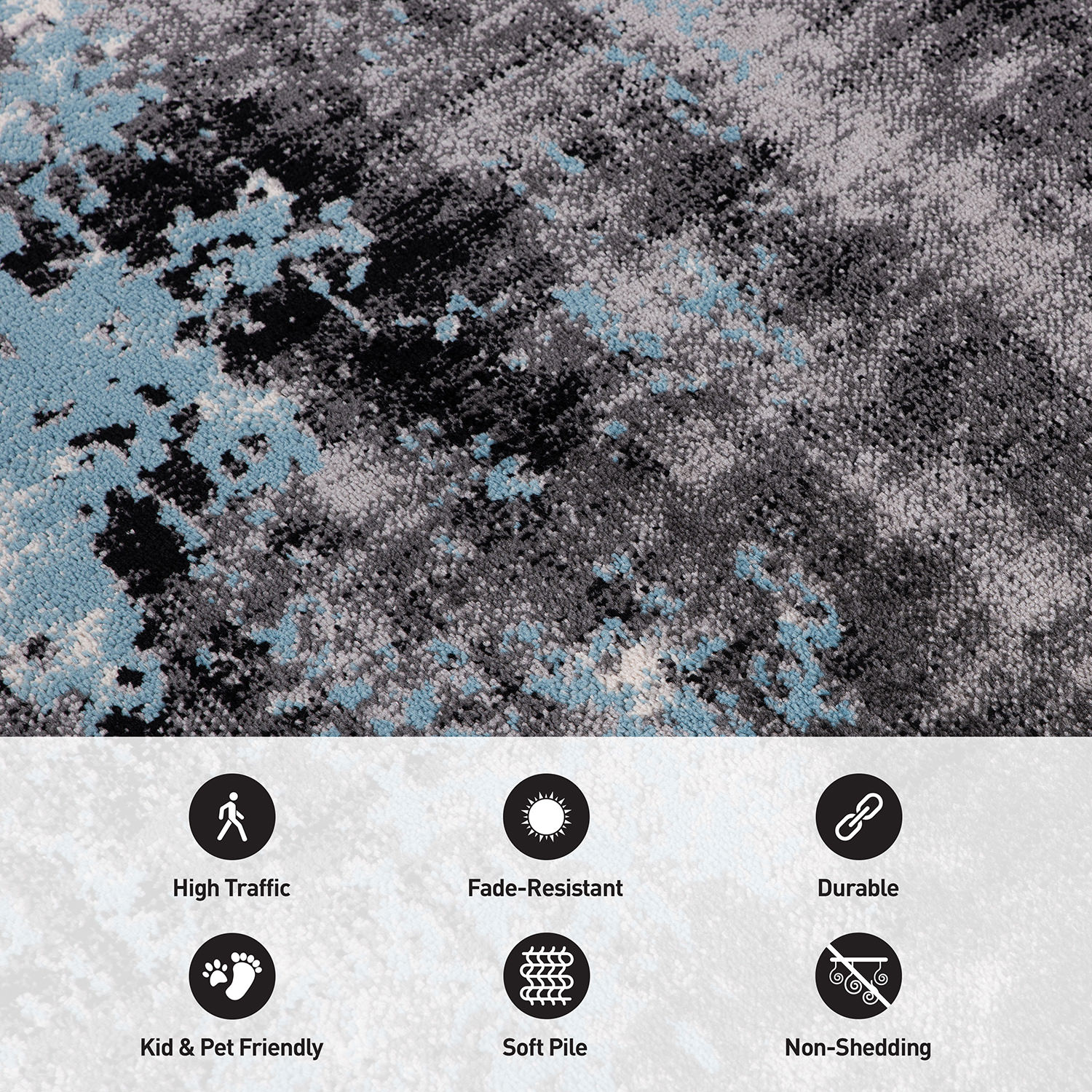 Blue and Gray Abstract 8' x 10' Synthetic Area Rug