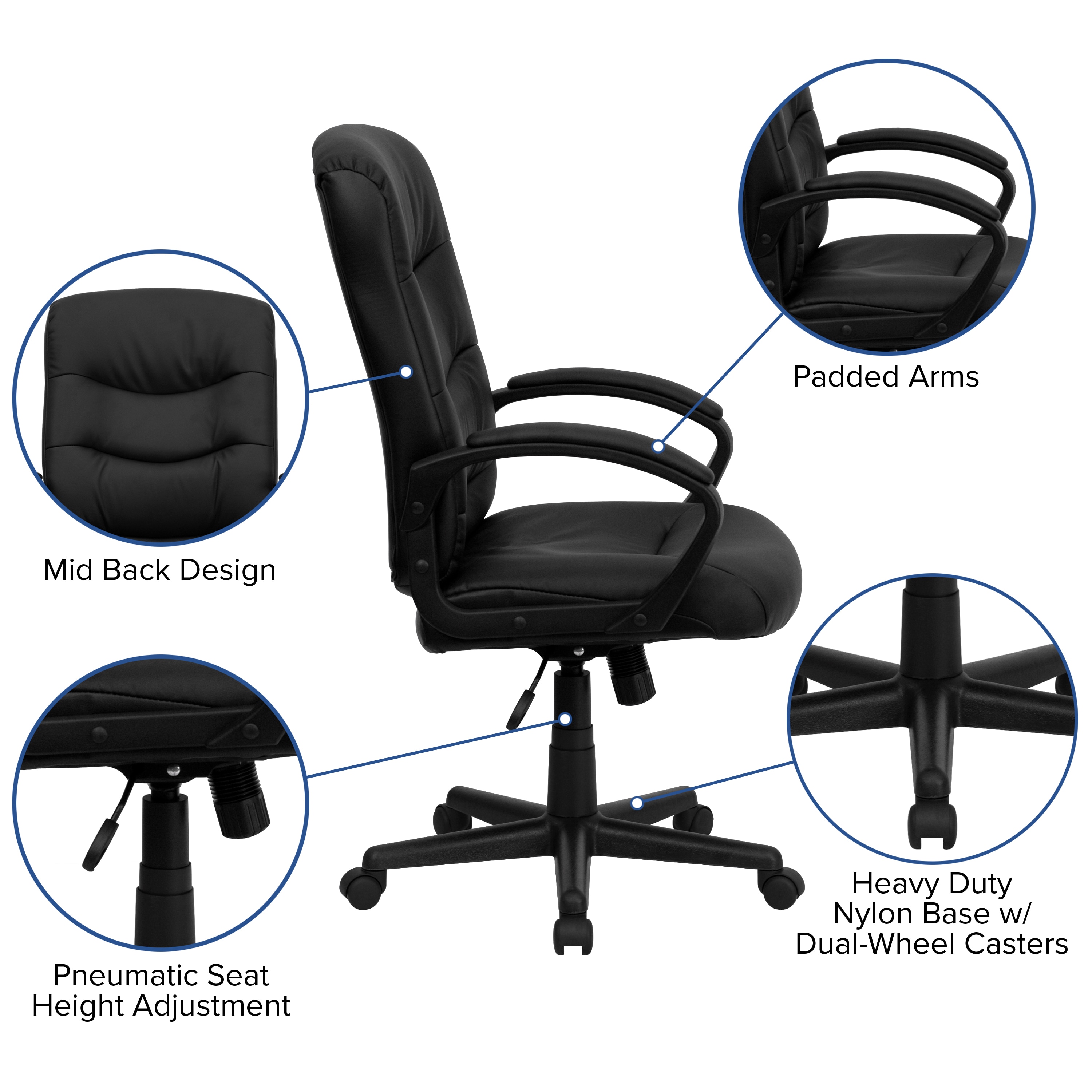 Ergonomic Black LeatherSoft Swivel Task Chair with Lumbar Support