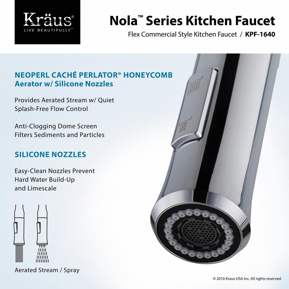 Kraus Nola Chrome Single Handle Pre Rinse Kitchen Faucet With Sprayer   05230452 