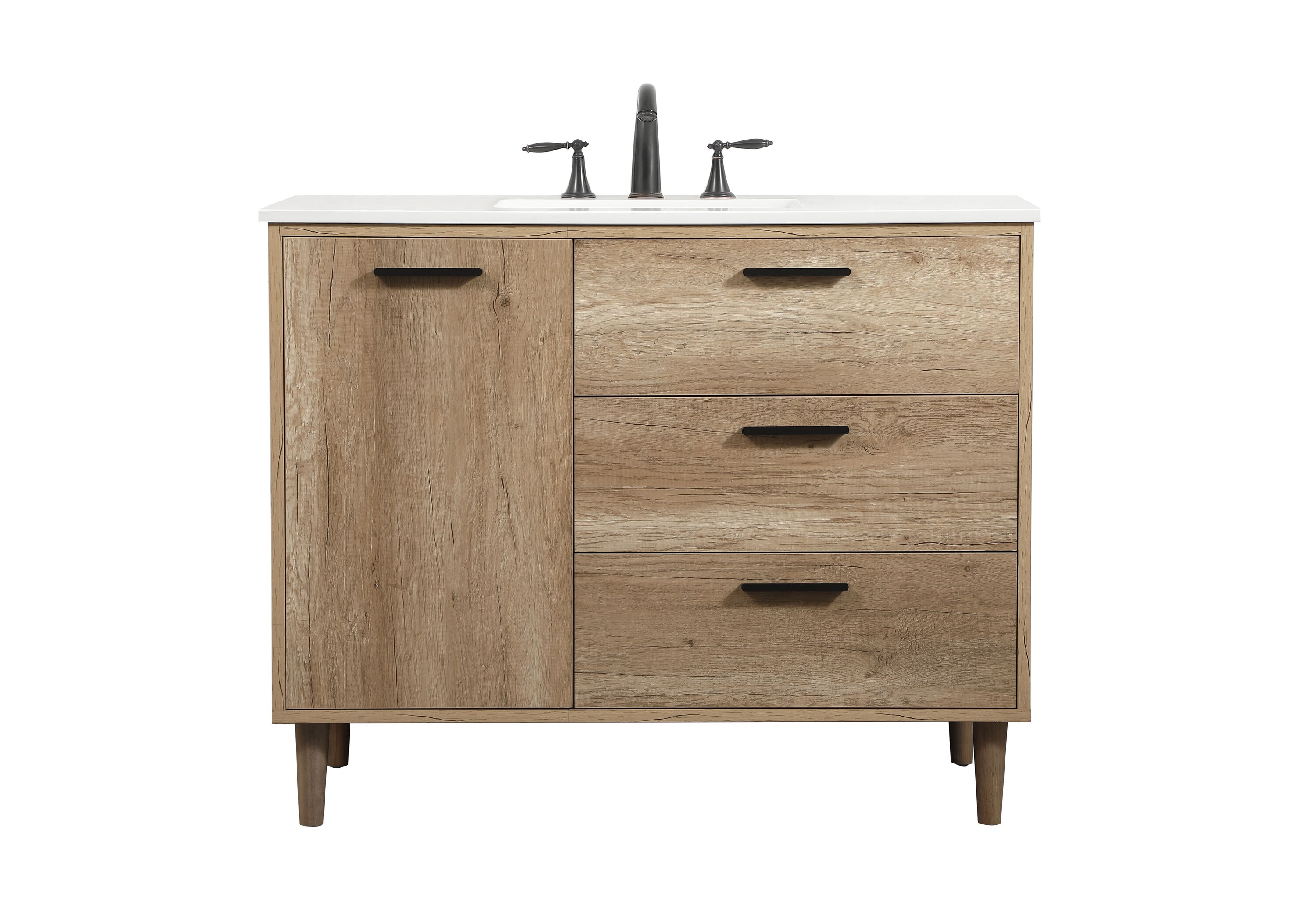 Home Furnishing 42-in Natural Oak Undermount Single Sink Bathroom Vanity with Ivory White Quartz Top Marble in Yellow | - Elegant Decor HF141126NT