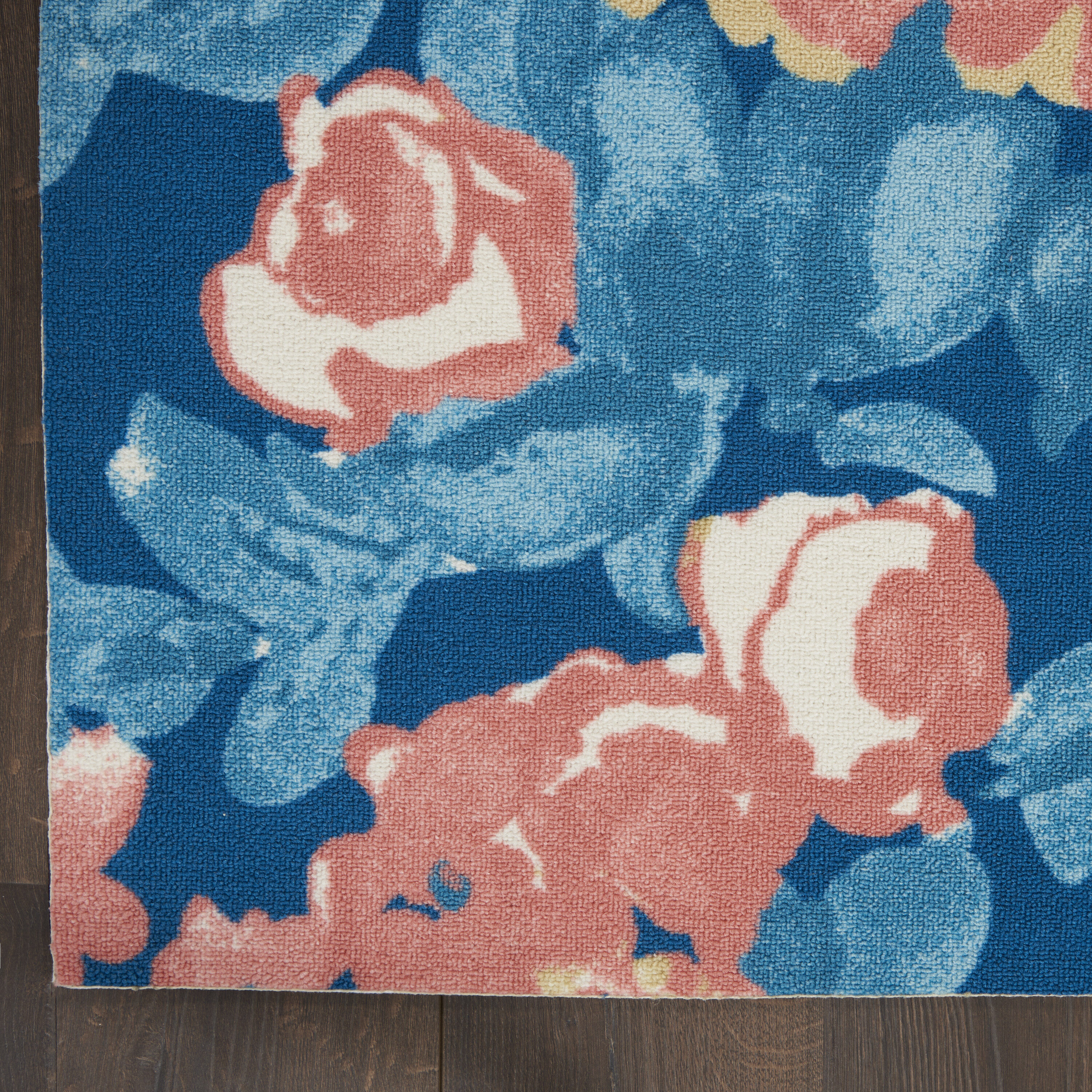 Handmade Blue Floral Synthetic 5' x 7' Rectangular Rug