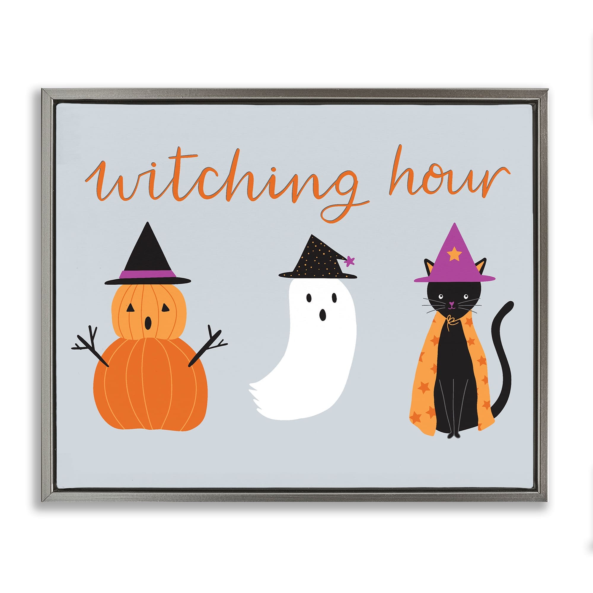 Stupell Industries BT-496-FFL-16X20 Cute Halloween Witching Hour Gray Framed Floater Canvas Wall Art By Sazerelli Designs 21 x 17