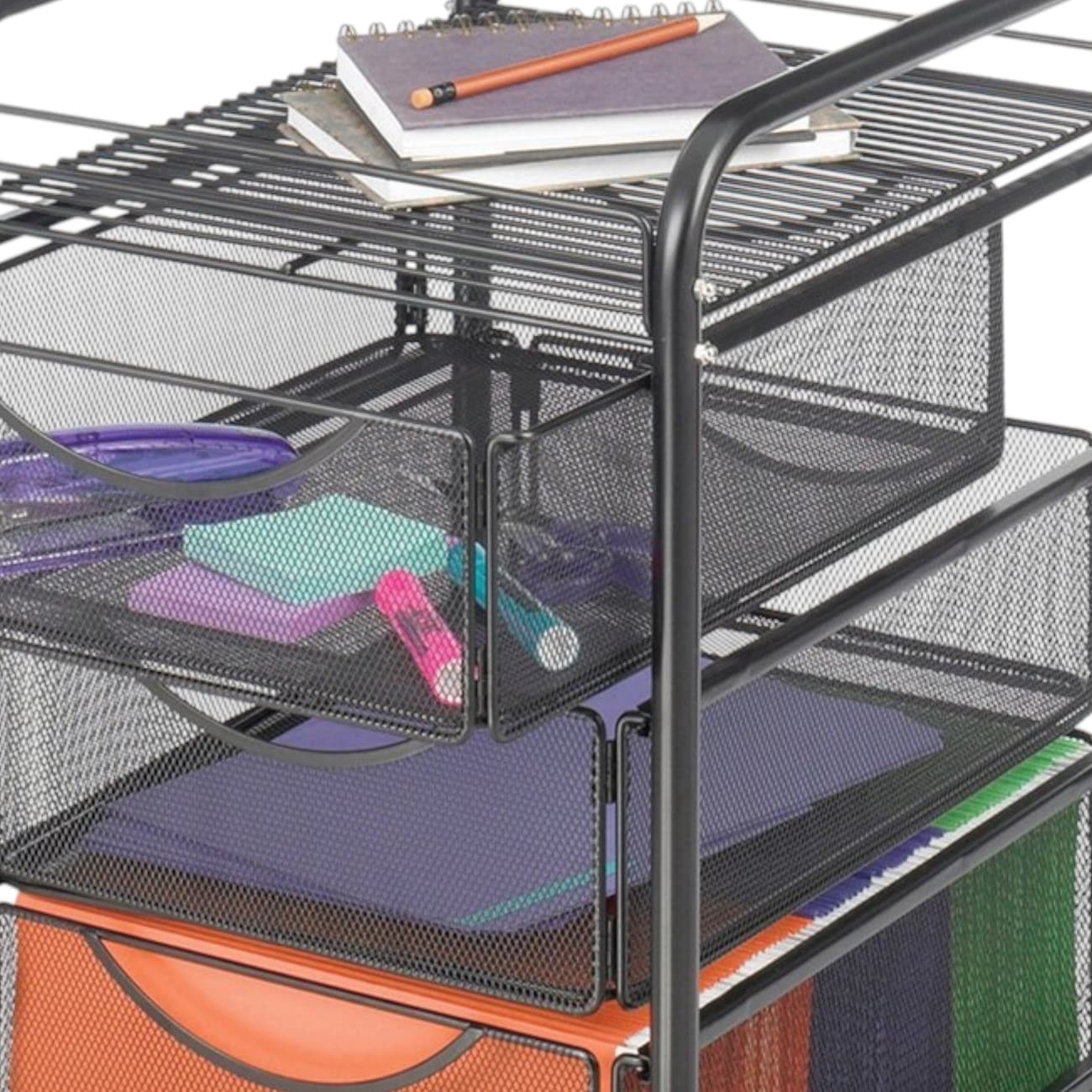 Slickblue Black Steel Mesh Rolling File Cabinet Cart with Letter Size ...