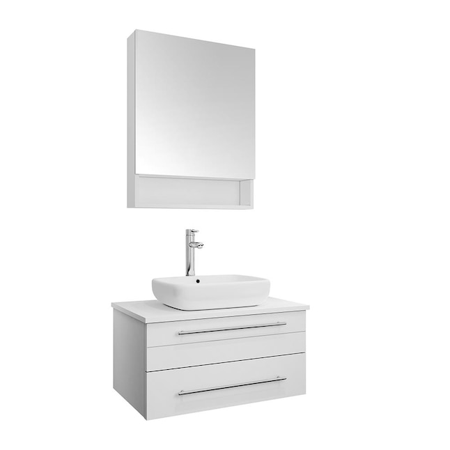 Fresca Lucera 30 In White Single Sink, 30 Inch Floating Vanity With Vessel Sink And Drain
