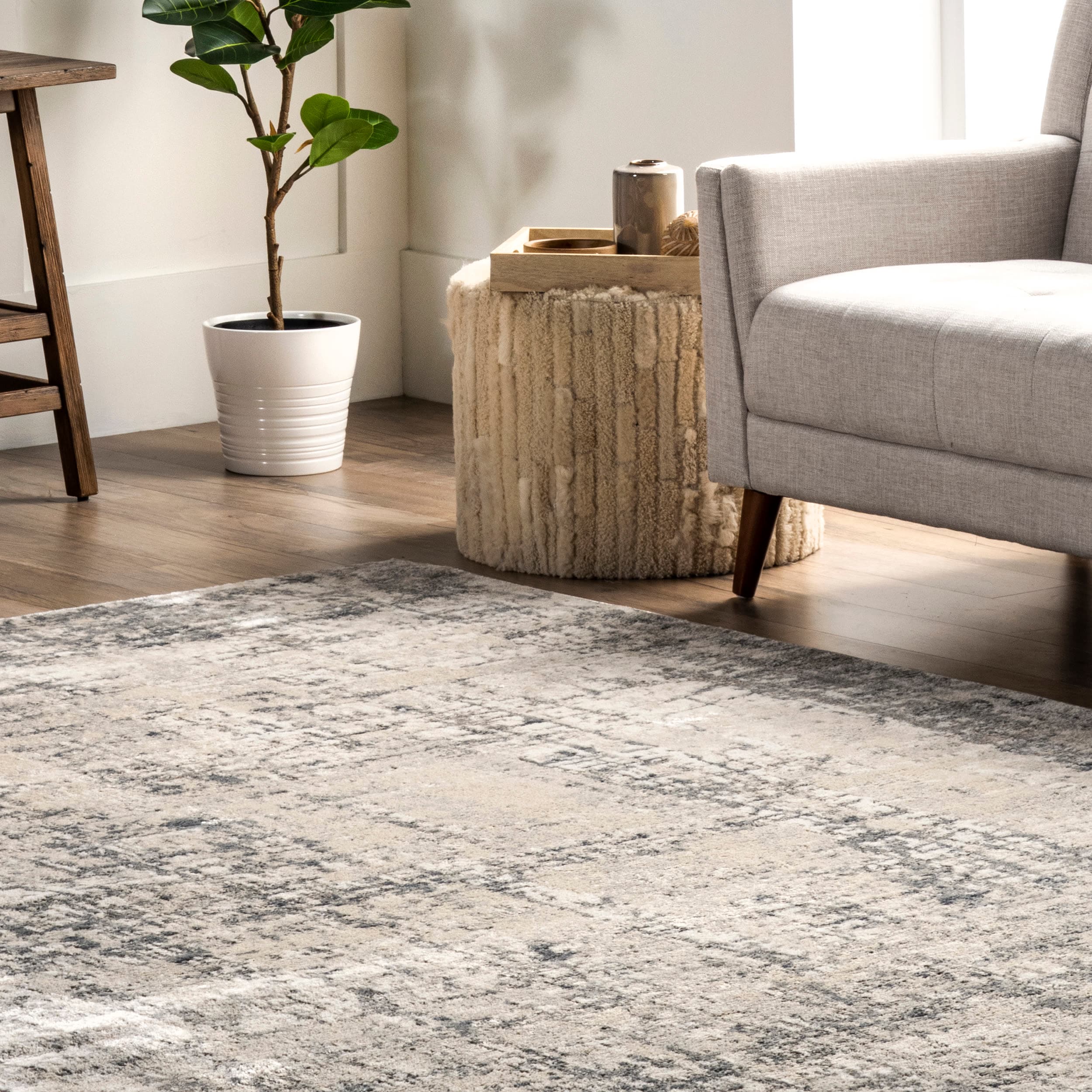 Modern Abstract Beige Synthetic Area Rug, 52"x24"