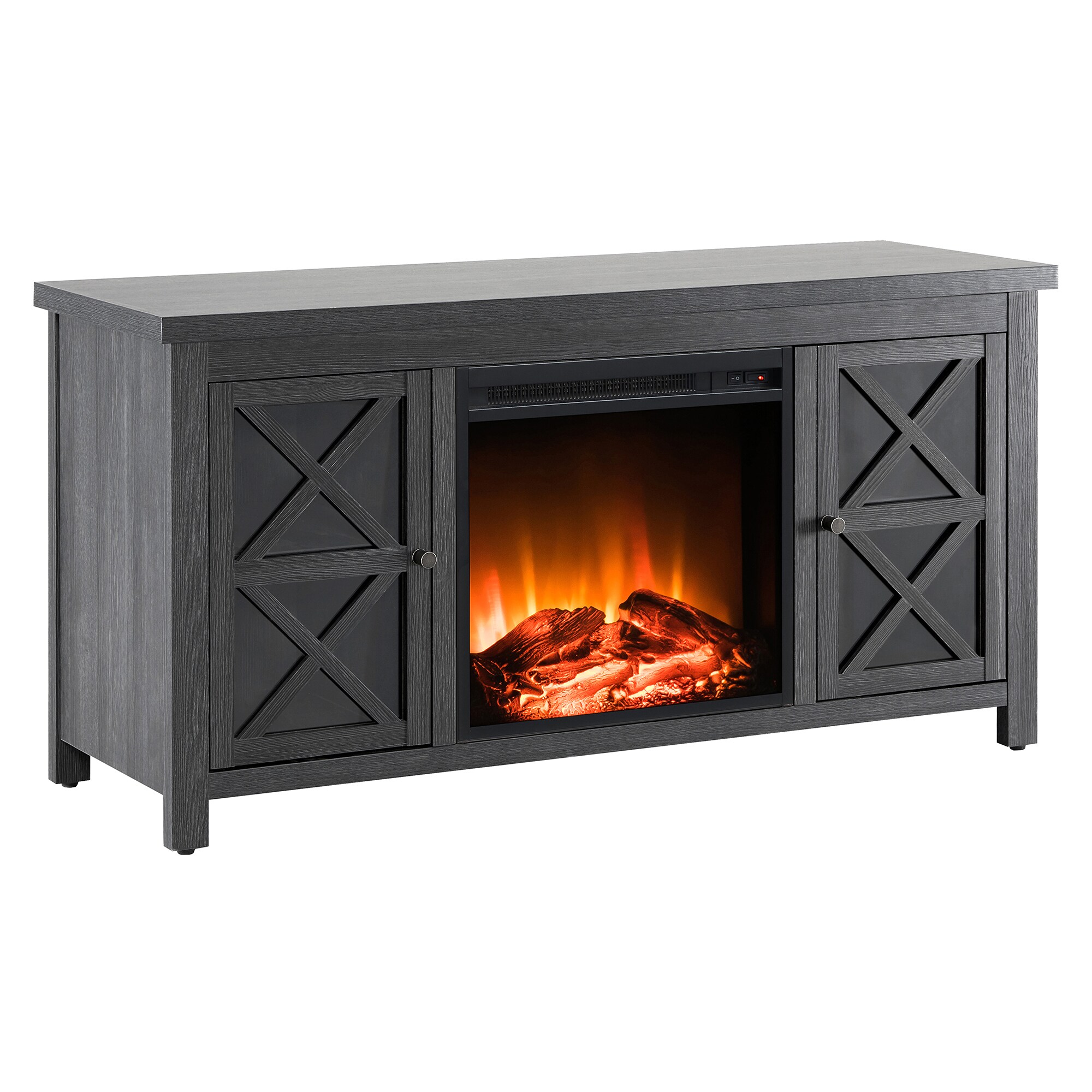 Hailey Home TV1381 Colton Rectangular TV Stand with Log Fireplace for TV's up to 55-in in Charcoal Gray