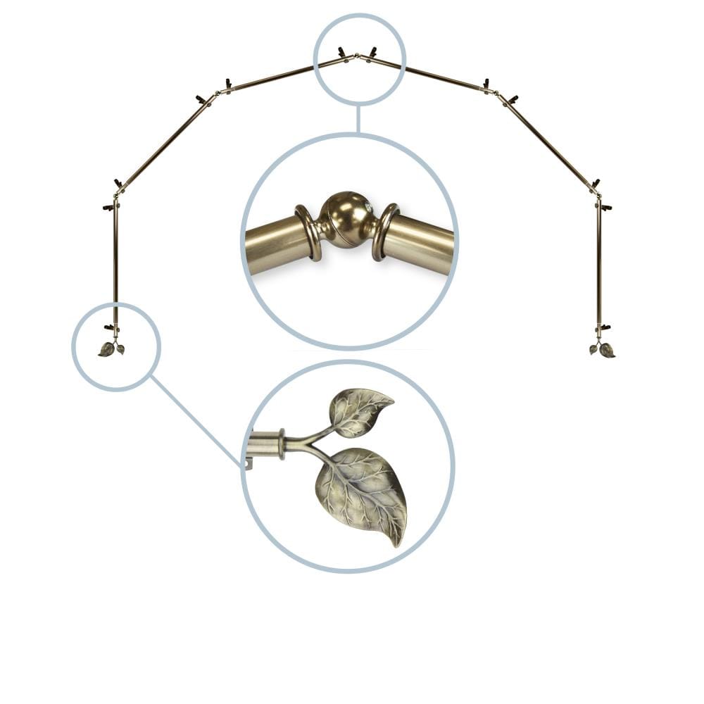 Hart & Harlow L6BAY-33-4 Hedera 13/16-in 6-sided 28-in to 48-in Antique brass Steel Bay window curtain rod with Finials