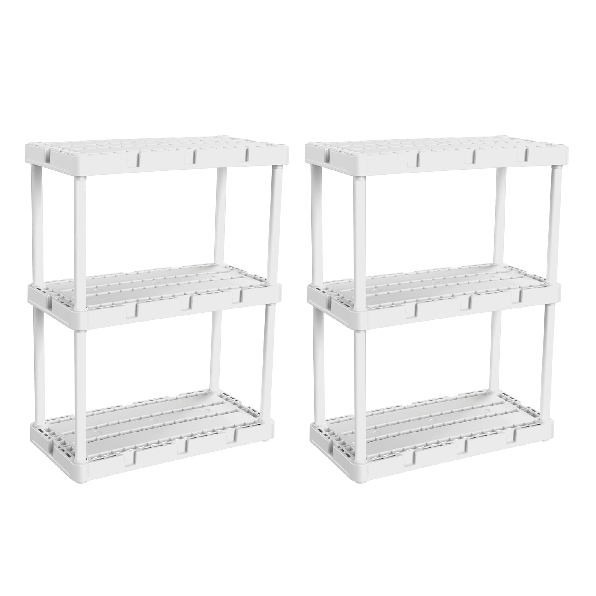 Gracious Living 289298 Plastic 3 -Tier Utility shelving unit ( 12-in W x 24-in D x 33-in H ) ( 2 -Pack ) , White , ( 55-lb lbs. Capacity Per Shelf )