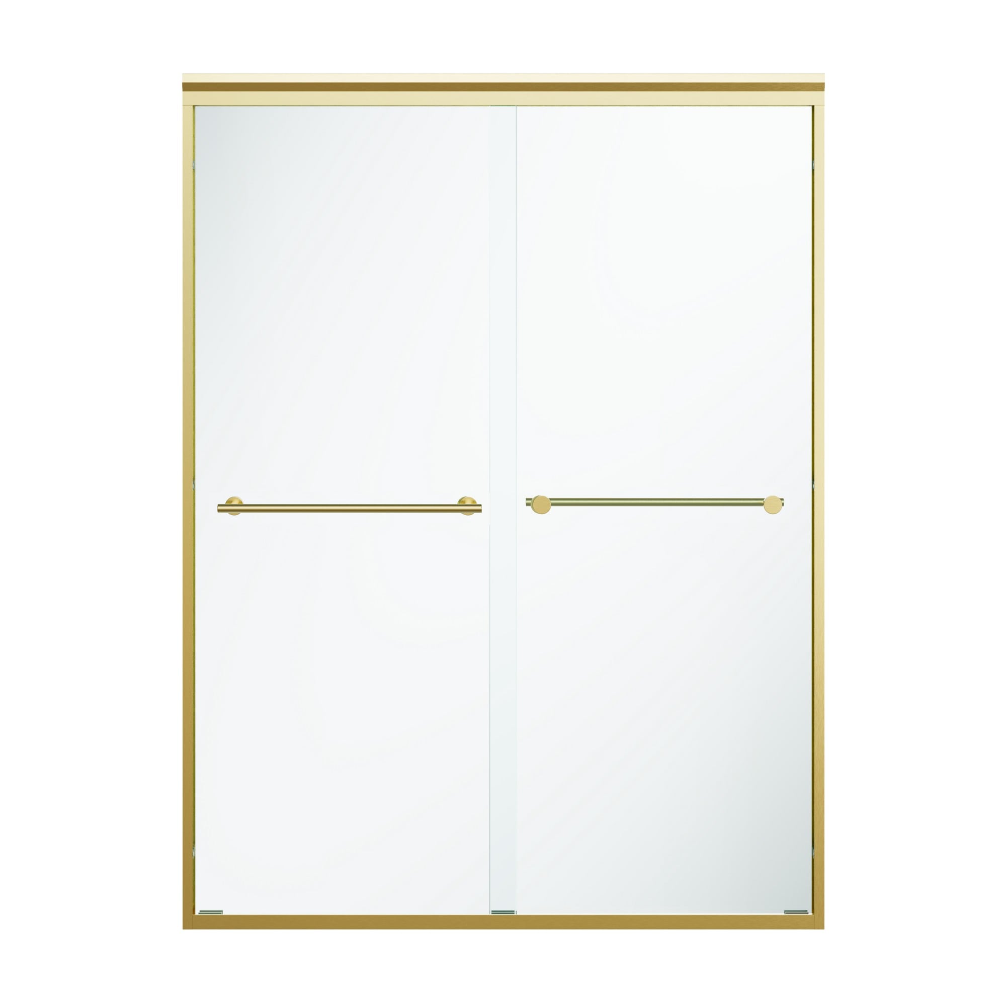 Gtnali 50-in to 54-in W x 72-in H Brushed Gold Framed Bypass Double Sliding Shower Door with 1/4 inch Clear Tempered Glass Door and Towel Bar for Walk-in Shower