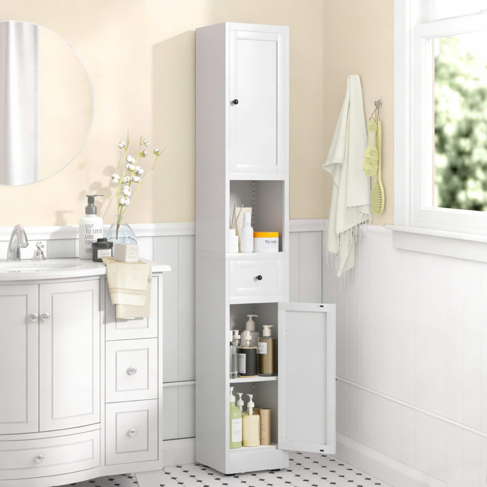 KTMBDW 71-in Tall Bathroom Storage Cabinet with 2 Doors and Adjustable Shelves - Narrow Storage Cabinet for Bathroom (White)