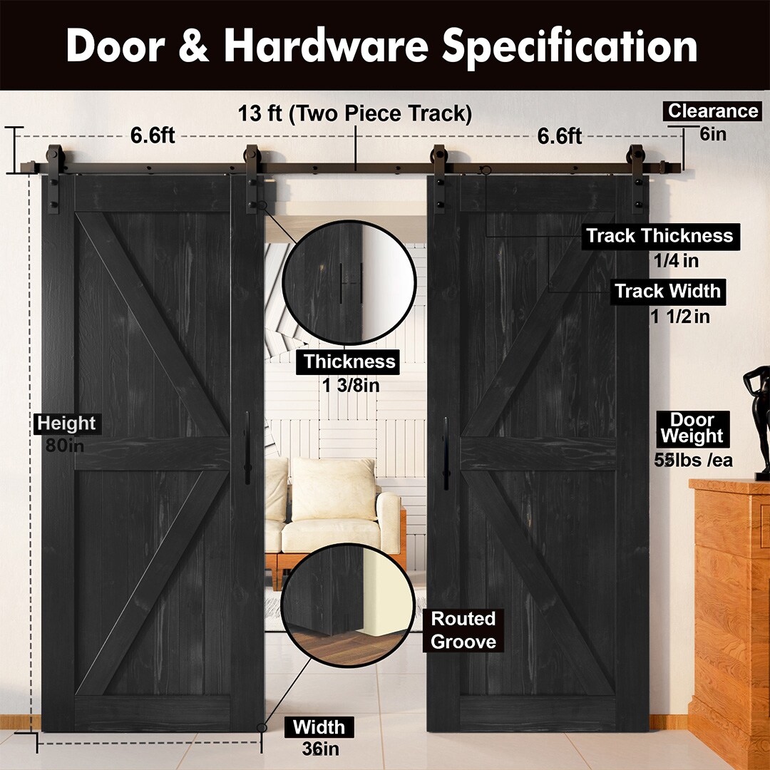 HOMACER YT2TGH156C-3680F-BK Barn-Doors - View #2