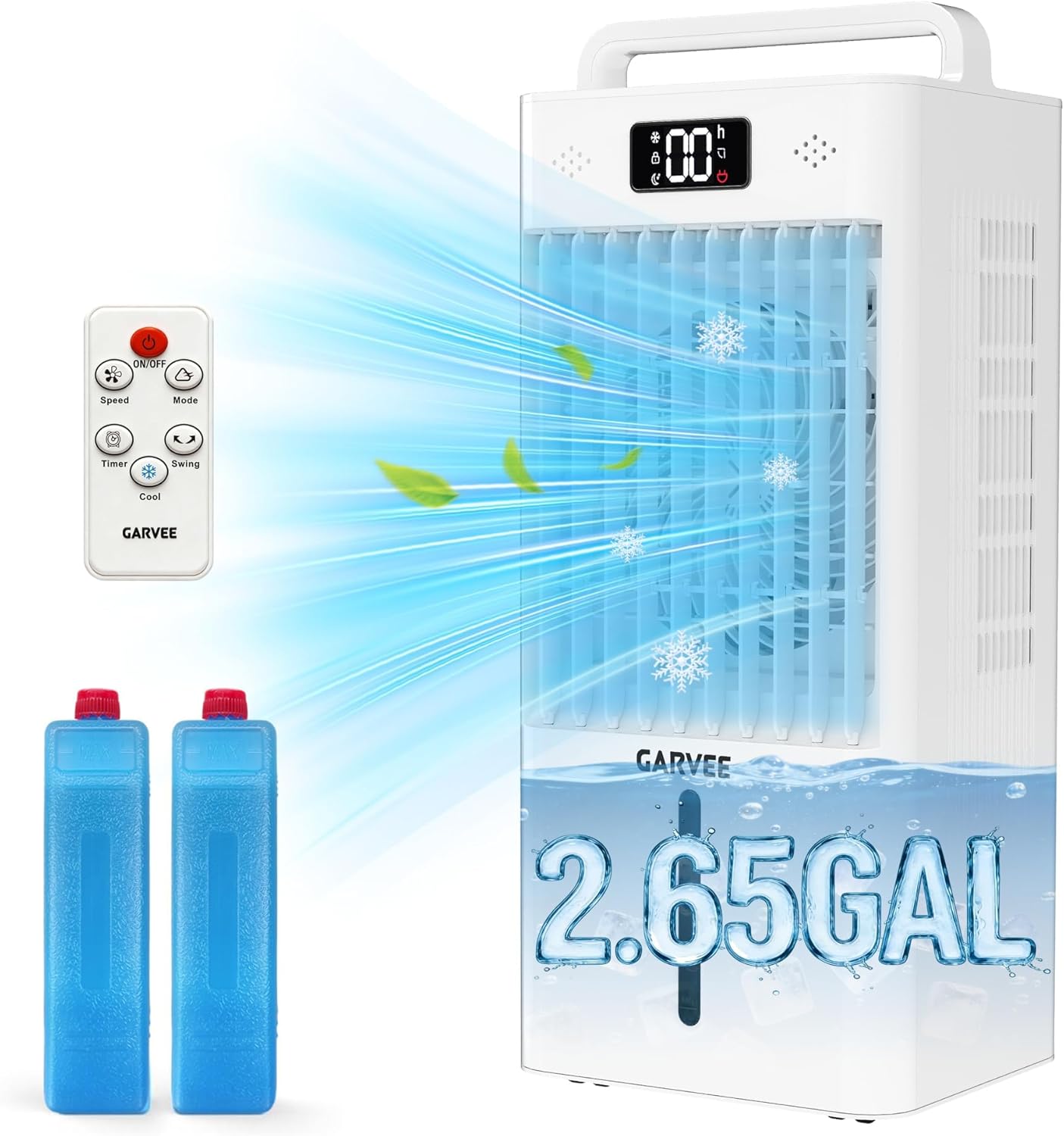 Garvee 10L Portable Air Conditioners Swamp Cooler Evaporative Air Cooler with Touch Key and Remote Control LED Screen Energy-Efficient 45w US Standard 120v 60Hz