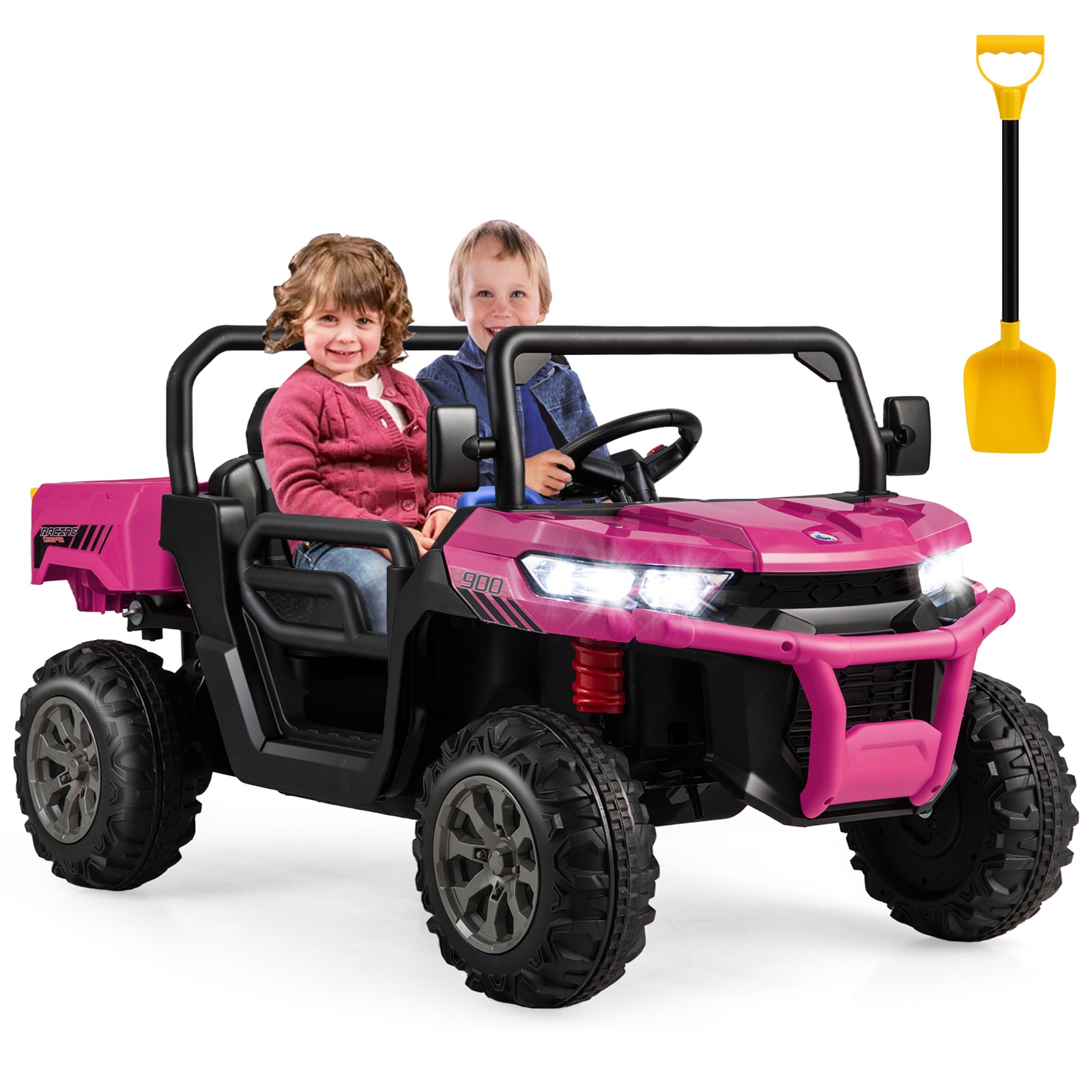 Slickblue D-CO-HM-SU21201QT 24V Pink 2-Seater Kids Electric Dump Truck (Battery Included and Charger Included) with Motorized Bed Remote Control and LED Lights