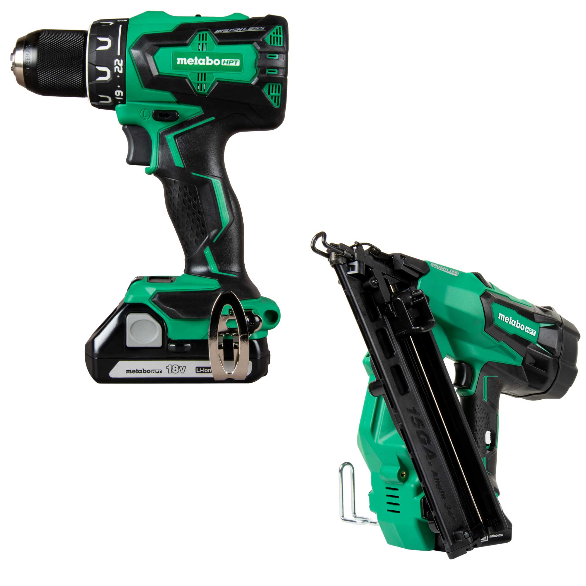 Metabo HPT MultiVolt 18-Volt 1/2-in Brushless Cordless Drill (2-batteries included and charger included) with MultiVolt 18-Volt 15-Gauge Cordless