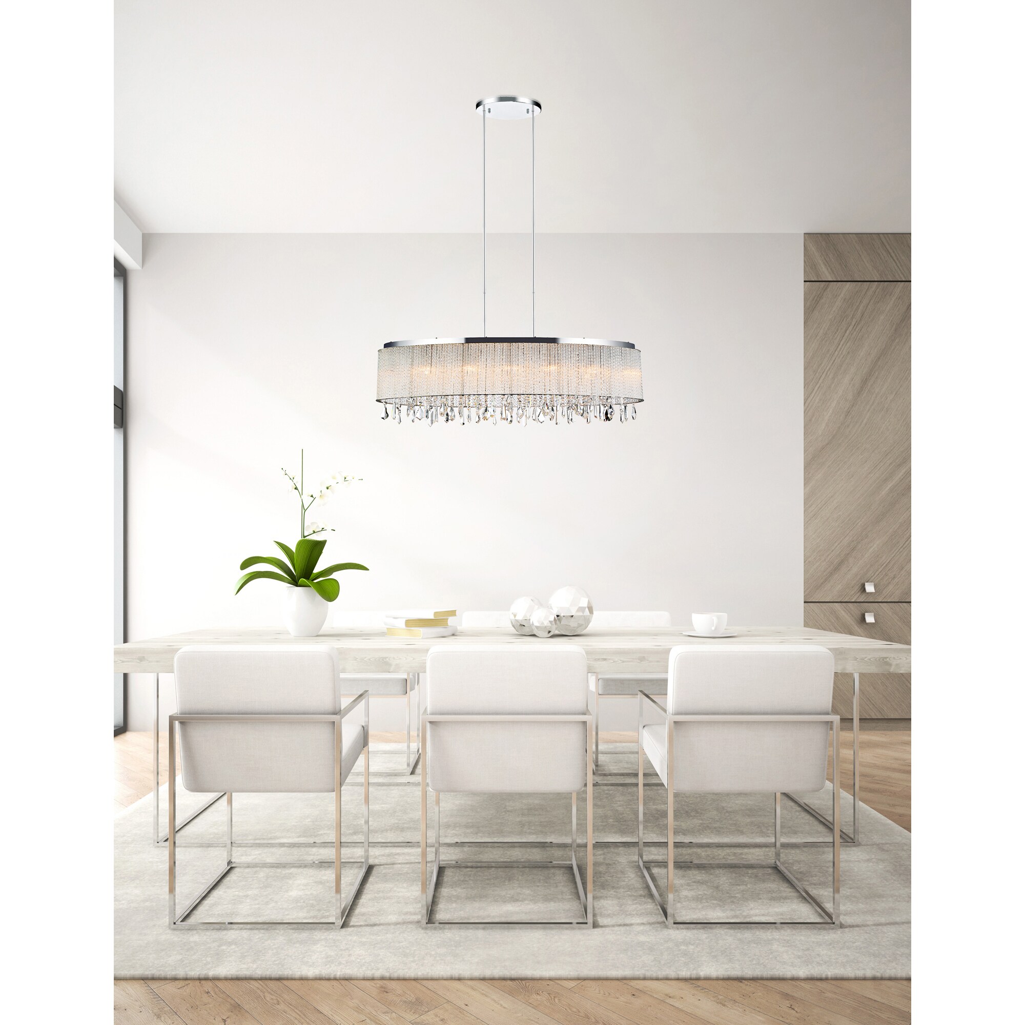 Benson Chrome Finish 7-Light Oval Drum Chandelier with Crystal Accents