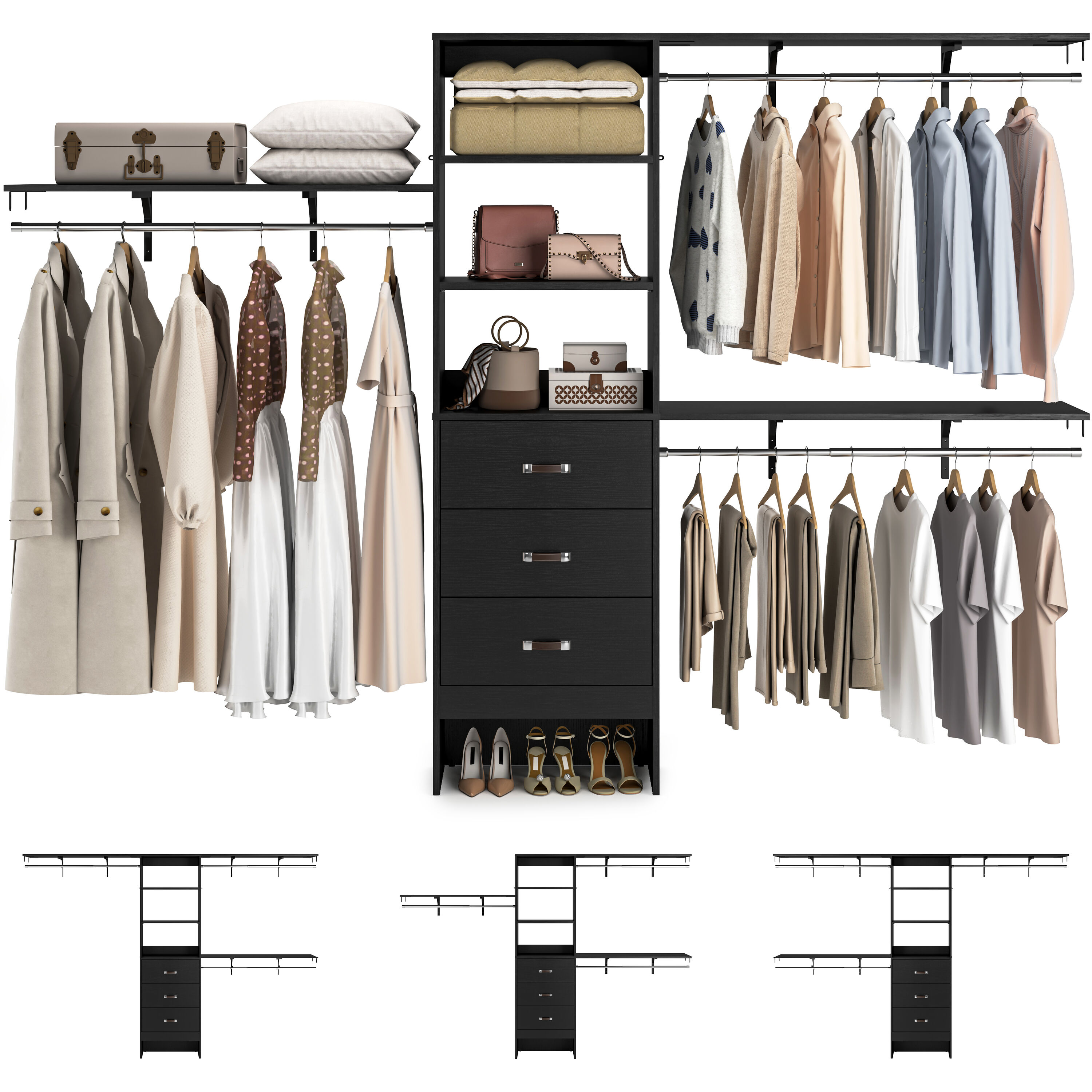 Aheaplus  10FT Heavy Duty Closet System with 3 Shelving Towers and 3 Drawers