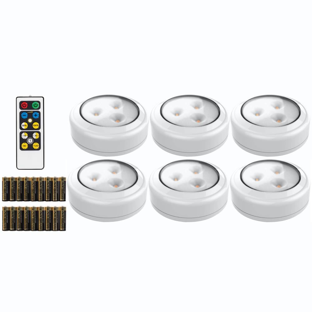 ecolight 6-Pack 3-in Battery RGBW Magnetic Tap LED Puck Light with IR Remote  in the Puck Lights department at