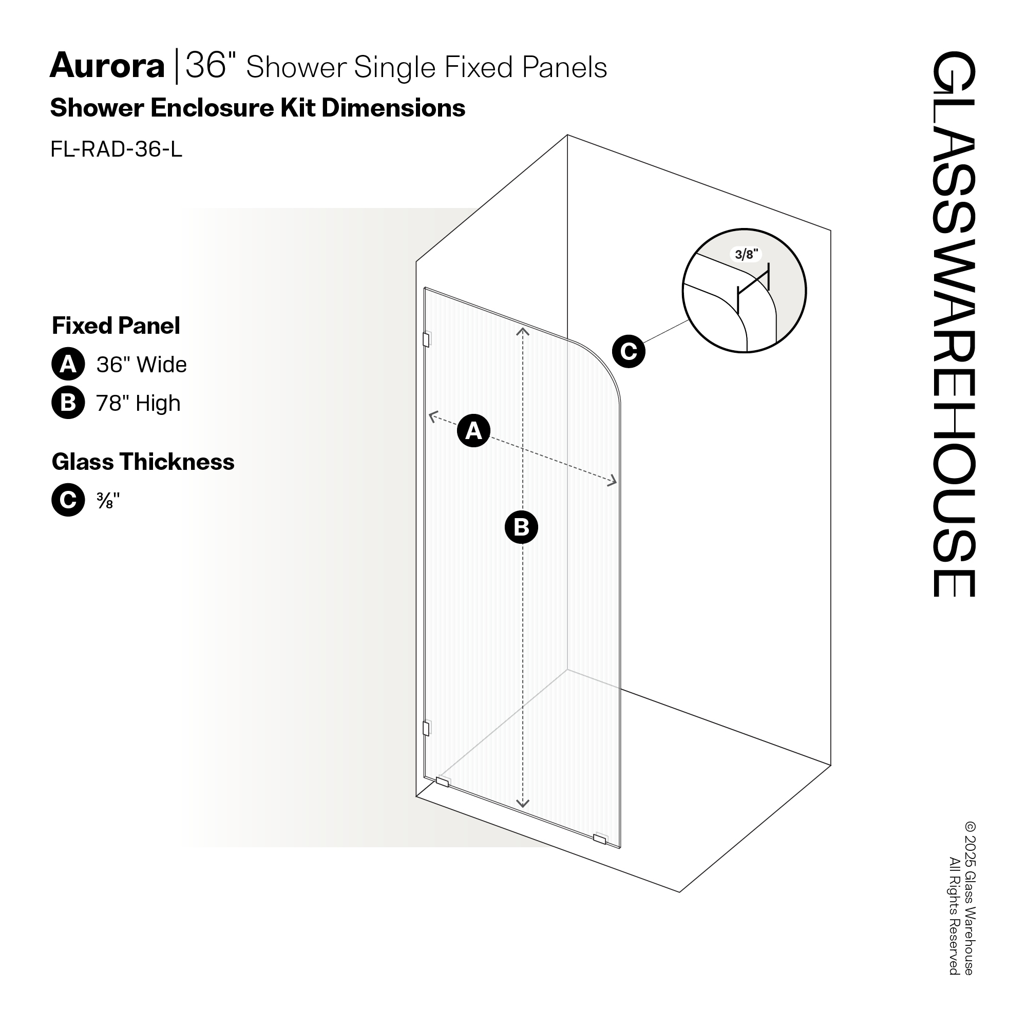 Glass Warehouse FL-RAD-36-L-CH Shower-Doors - View #6