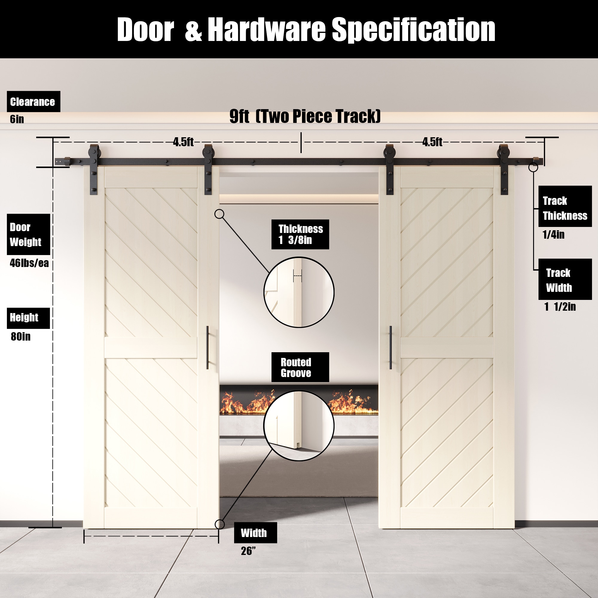 HOMACER YT2H108C-XT2-2680-TG Barn-Doors - View #2