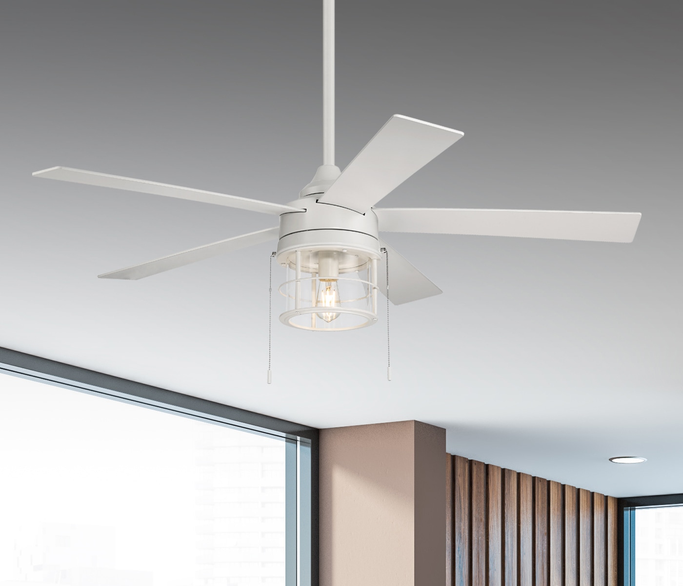 Harbor Breeze LAN52WW5LD Landon 52-in Outdoor White with White/Driftwood White Blades Ceiling Fan With Light ( 5 -Blade )