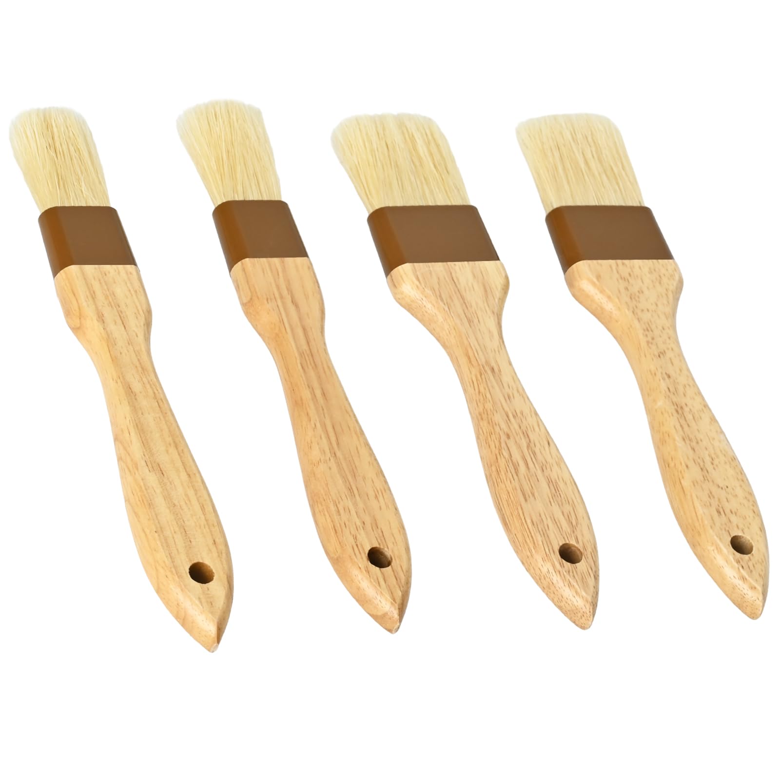Aoibox  4 Piece Natural Boar Bristle Basting Pastry Brush Set with Beechwood Handle for BBQ Baking and Grilling