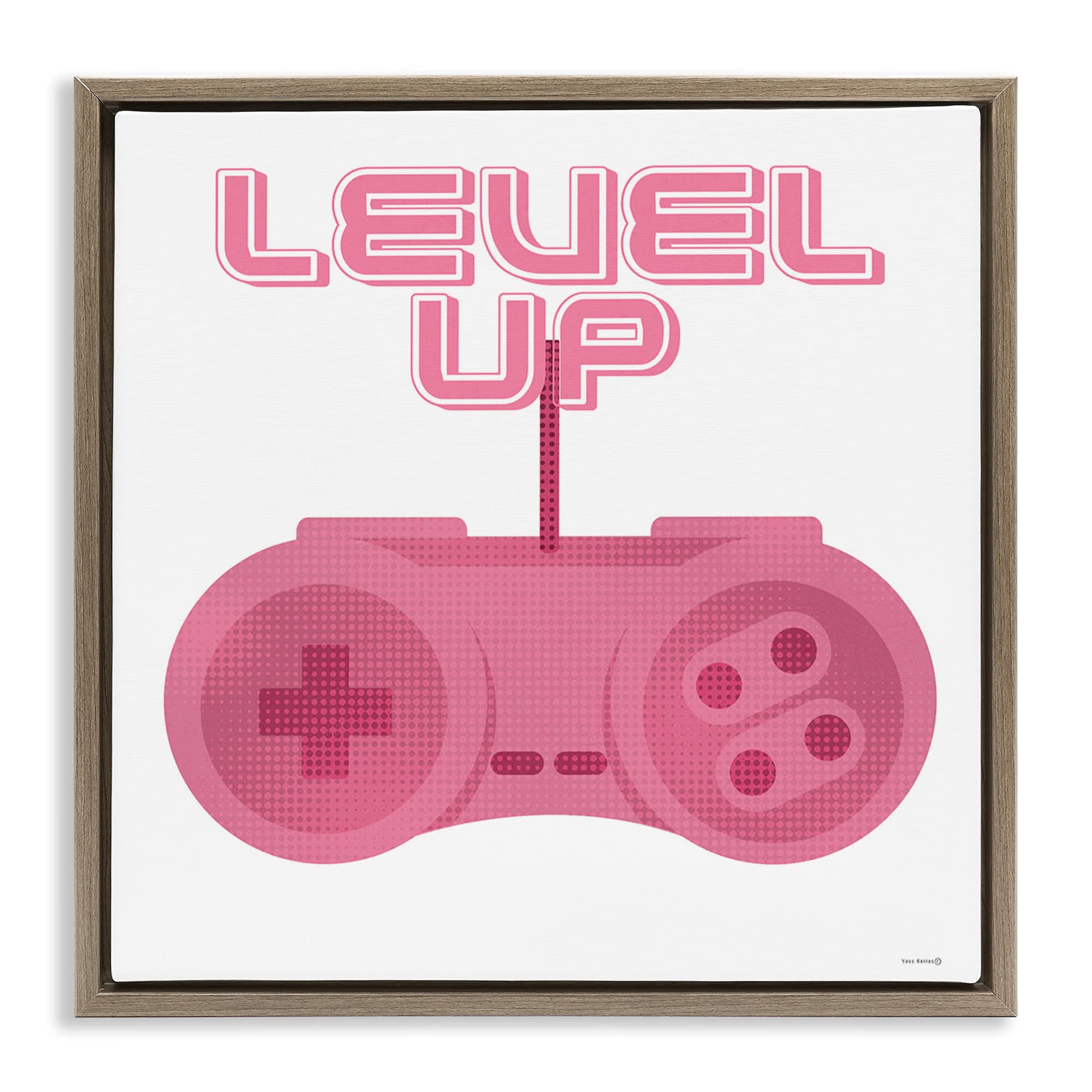 Stupell Industries BS-724-FFE-24X24 Girl Gamer Pink Level Up Brown Framed Floater Canvas Wall Art By Yass Naffas Designs 25 x 25