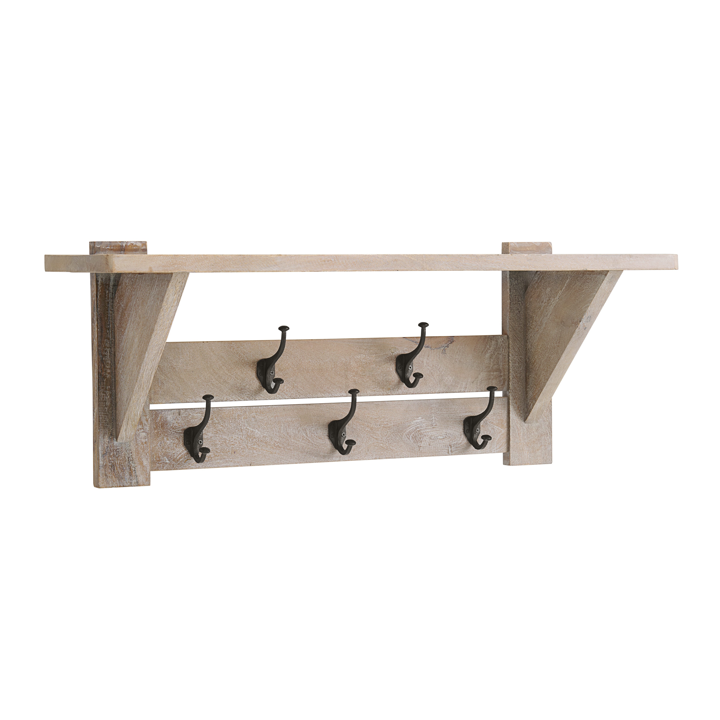 Alaterre Furniture Traditional Mango Wood Wall-Mount Coat Rack with 5  Double Hooks - Driftwood Finish in the Coat Racks & Stands department at