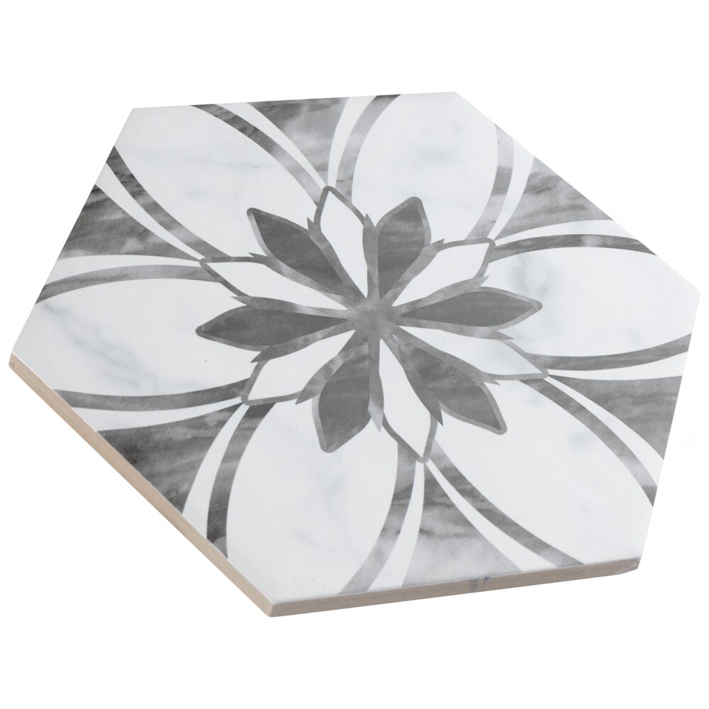 Classico Bardiglio Hex Floral 7" x 8" Porcelain Patterned Tile