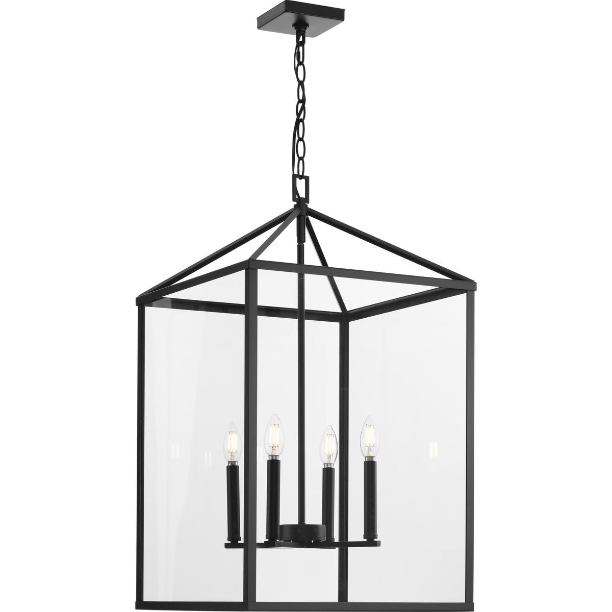 Hillcrest Matte Black 4-Light Glass Foyer Chandelier