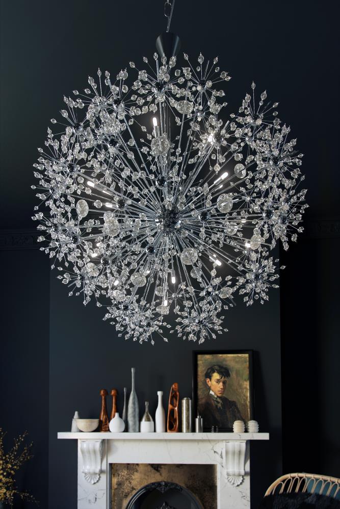 Starfire Polished Chrome Crystal Globe Chandelier with Xenon Lights