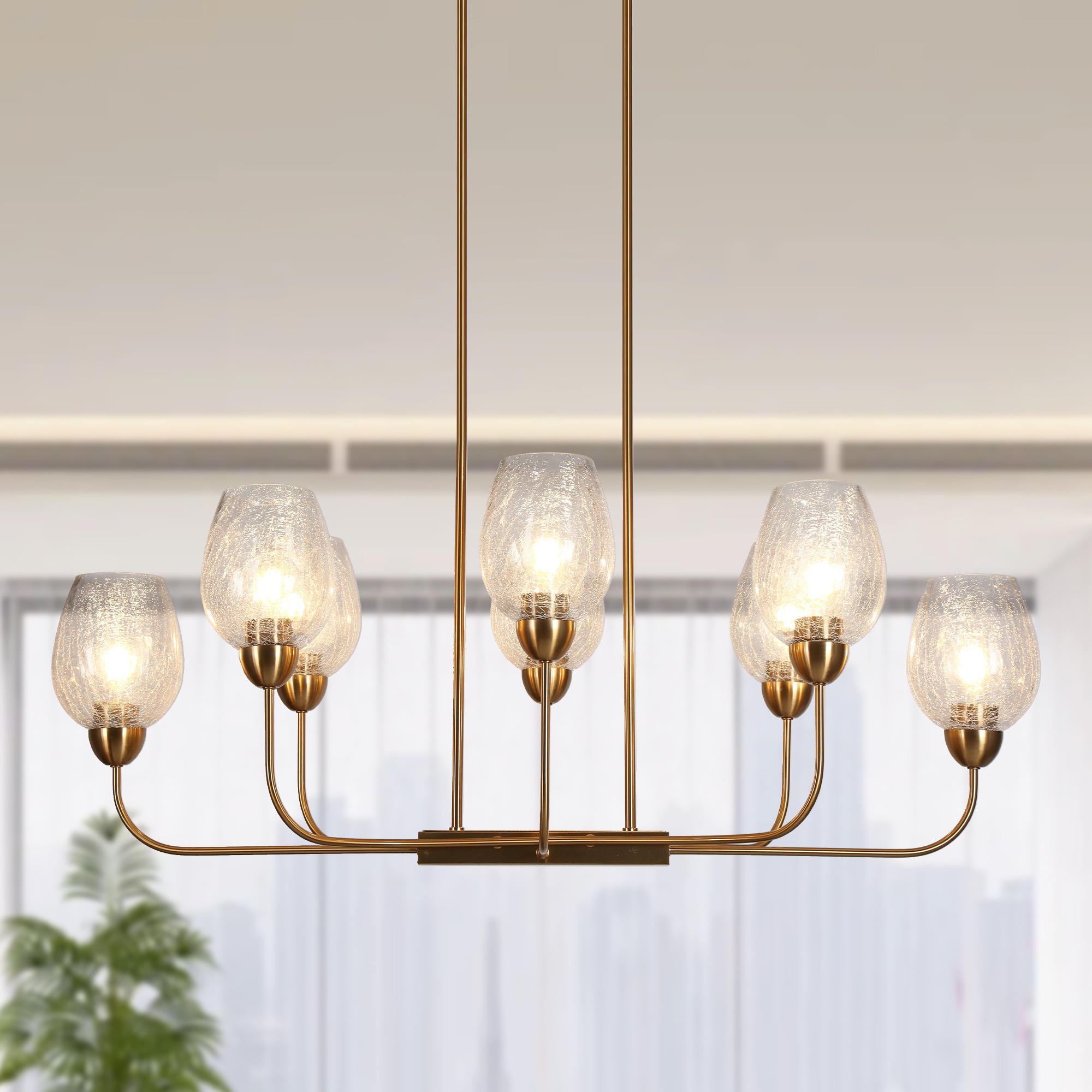 LNC HA05219 Mirabellisation 8 -Light Polished Gold Modern/contemporary Crackled glass Linear Large Hanging Kitchen island light